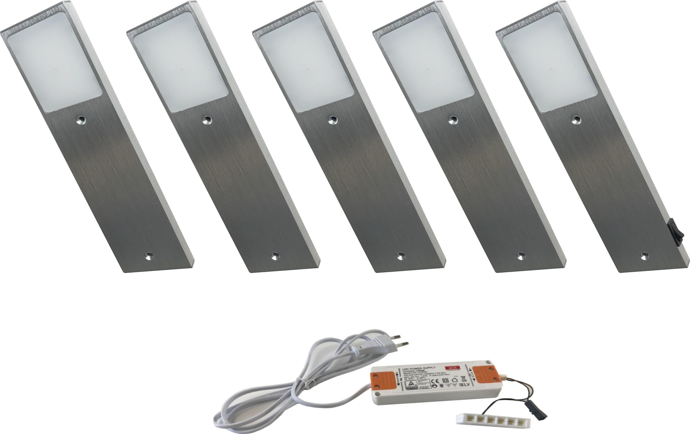 ACCE Corps en aluminium Éclairage LED sous meuble de cuisine Blanc chaud ou blanc neutre Lot de 4 spots avec interrupteur