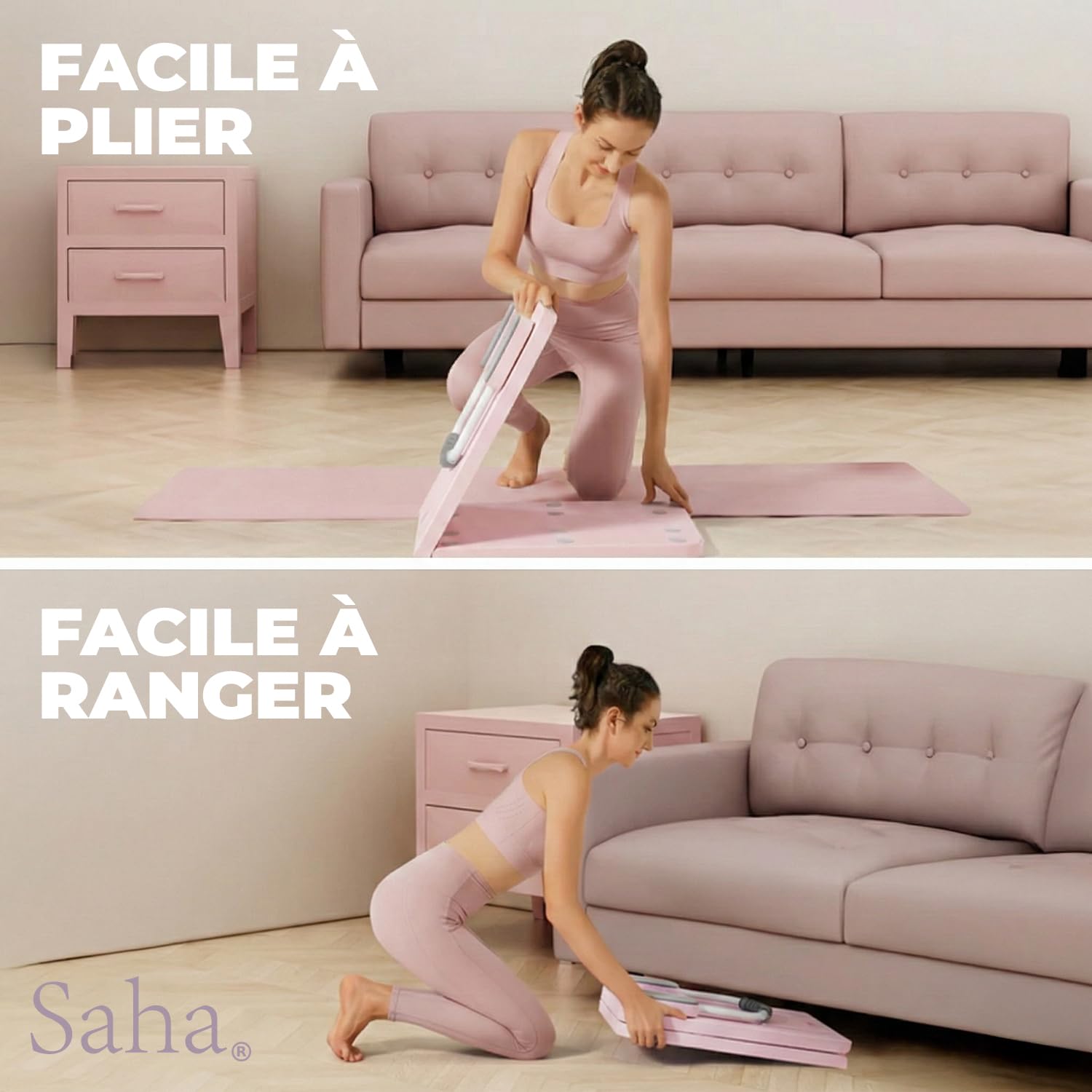 Saha Planche Pilates Reformer Rose Appareil Abdos Fitness Maison Bandes Résistance Poignées Timer Yoga Gainage Musculation