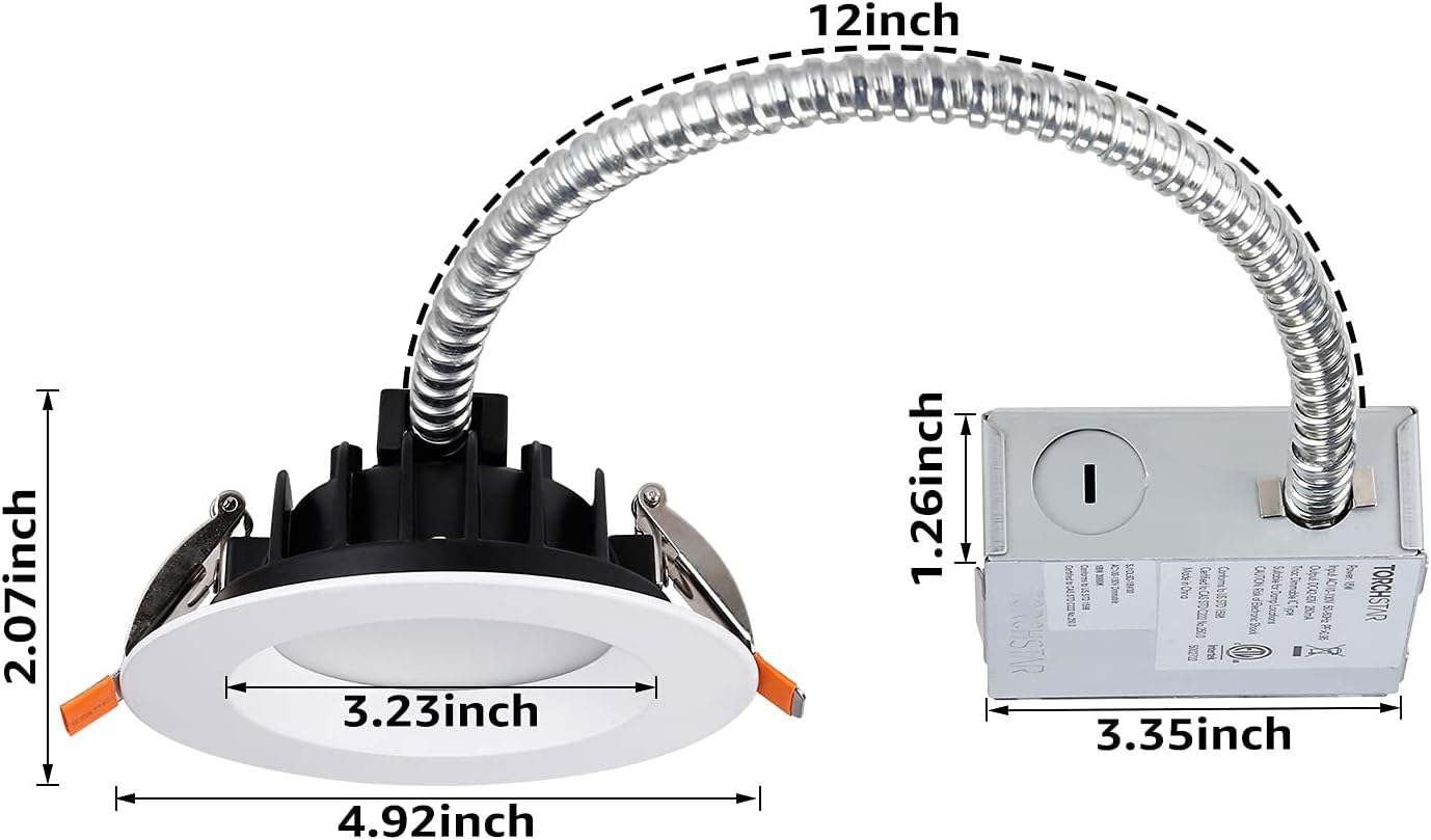 Exсluѕіvе Dіѕсоunt 🔥 TORCHSTAR 4 Inch LED Slim Recessed Lighting with Junction Box, 12W=90W, Dimmable Airtight Canless Downlight, IC Rated, 5000K Daylight, ETL&Energy Star Listed, 5 Years Warranty, Pack of 4