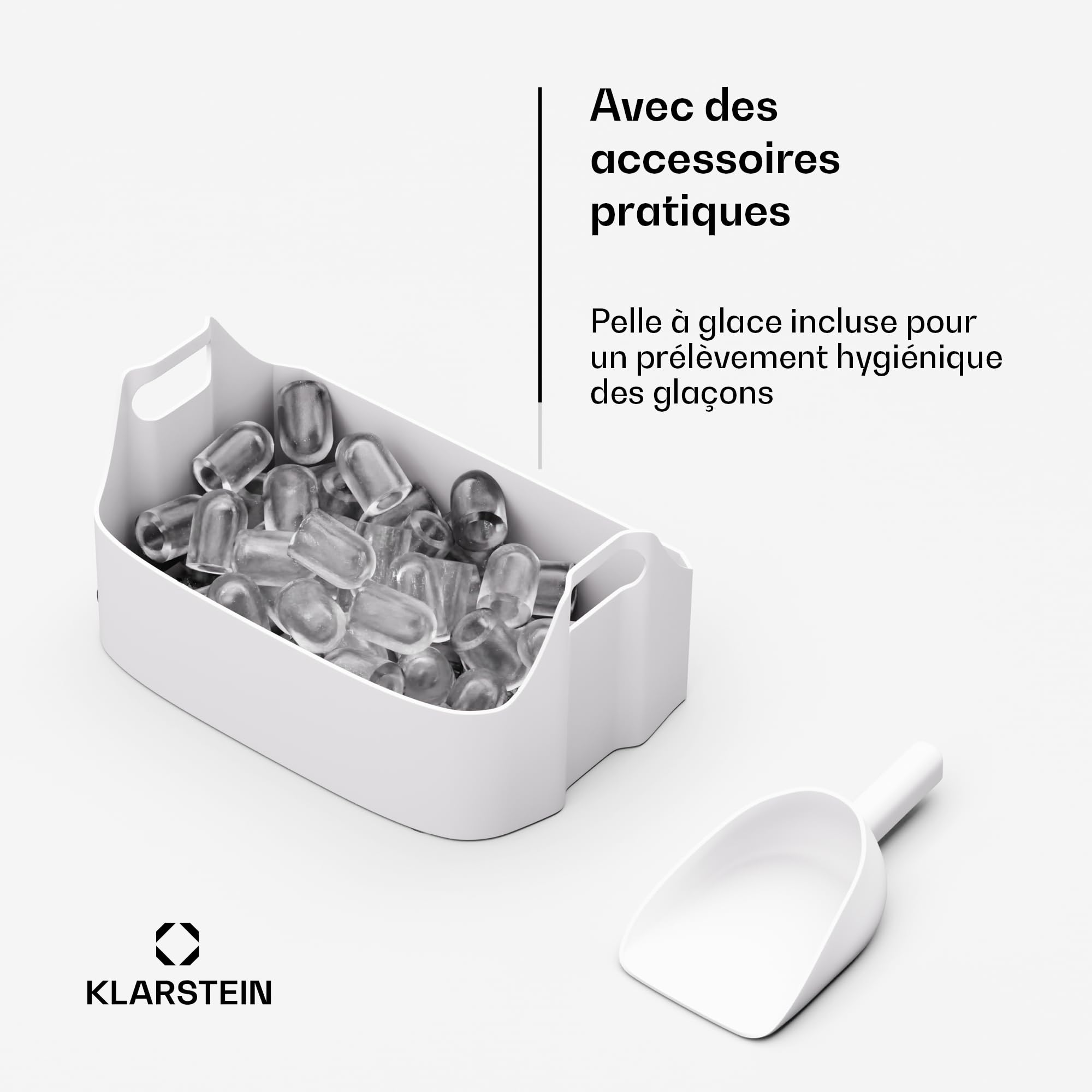Klarstein SparkIce machine à glaçons - 15 kg/24 h, 6 min, 2 tailles, nettoyage auto, tactile, pelle incluse, à glaçons maison, petite machine, noir