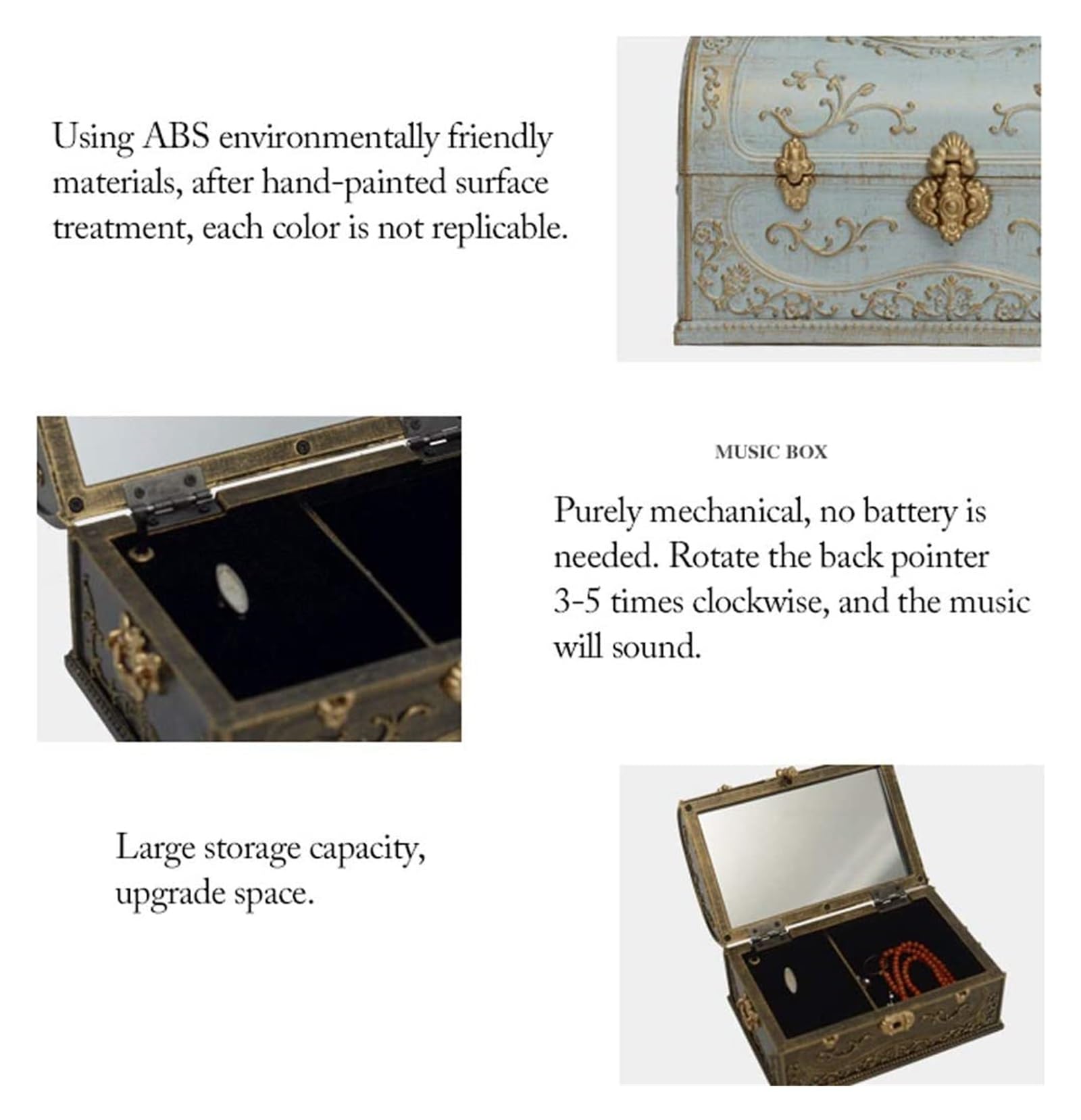 Scatole Per Gioielli Con manico portatile Orecchini ad anello ornato Custodia for tesori Scatole di gioielli musicali in plastica for organizer for gioielli da donna e ragazza Cofanetti E Scatole