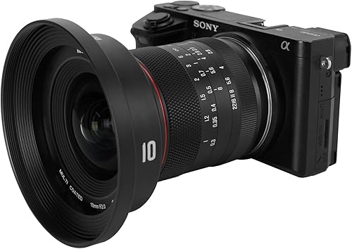Miniatura 4 de Meike Lente de enfoque manual APS-C ultra gran angular F2.0 de 0.394 in compatible con cámaras Sony E-Mount A6700 A6600 A6400 A5000 A5100 A6000