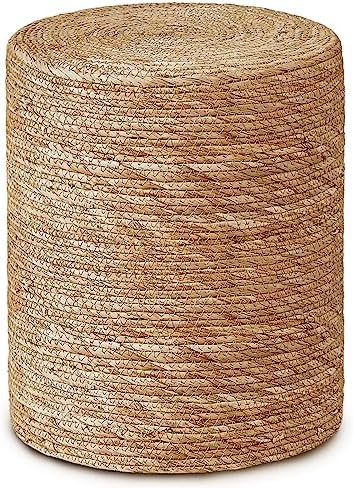 Ottoman Poof, Natural Seagrass Poufs, Hand Weave Round Footstool, Pouffe Accent Chair, Home Decorative Seat, Boho Chair for Living Room, Bedroom (Natural)