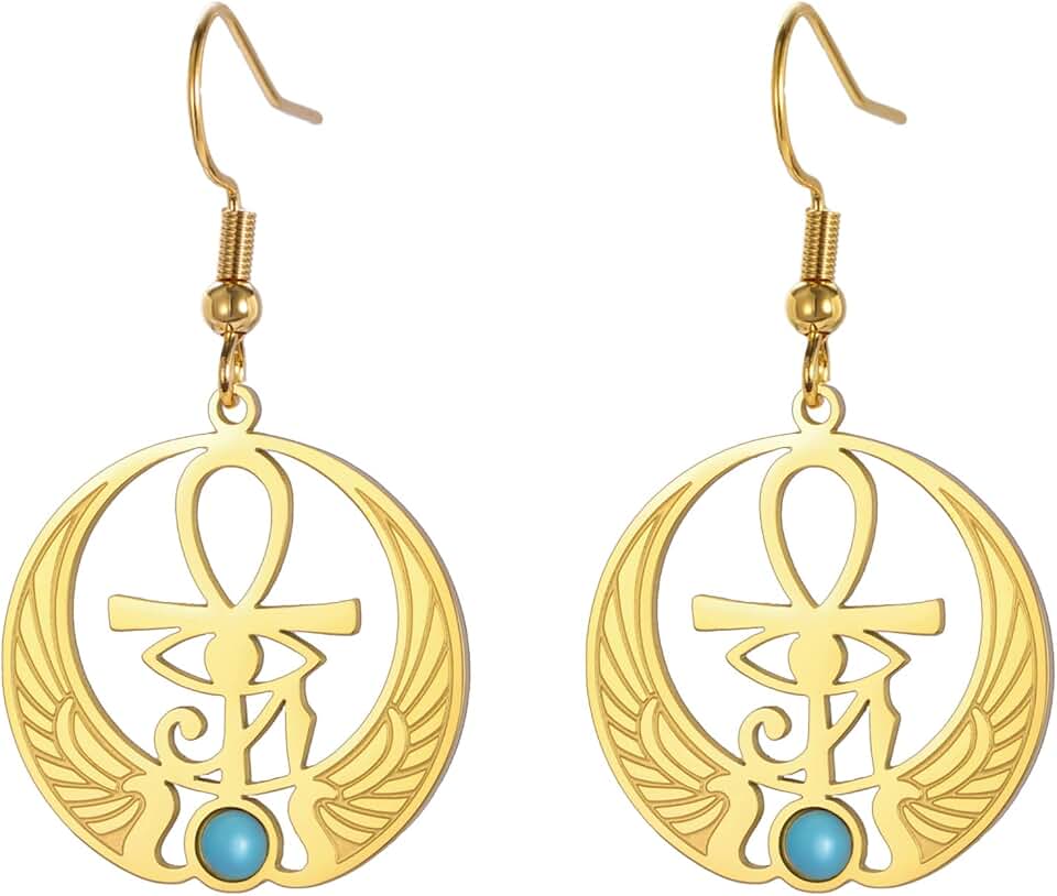Ankh Cross Eye of Horus Gemstone Earrings Key of Life Scarab Egyptian Goddess Isis Earrings Ancient Egyptian Protection Amulet Religious Jewelry for Women