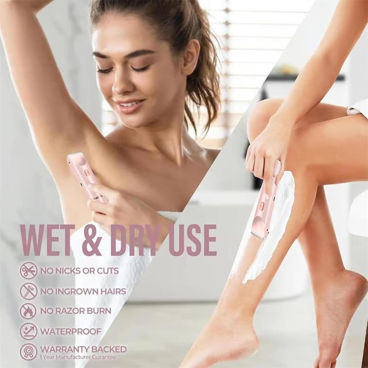 Rasoio elettrico a doppia testa 2 in 1, rasoio elettrico per bikini, IPX7, impermeabile, ricaricabile, per corpo, viso, uso bagnato e asciutto