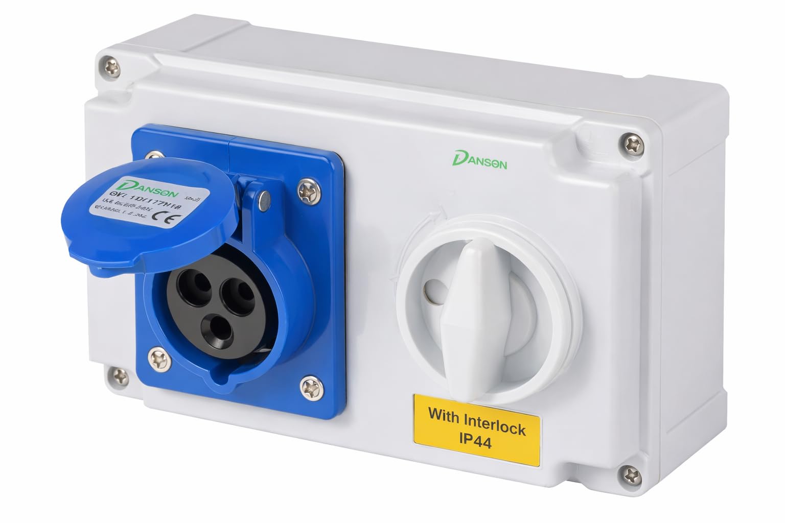 Danson 16A Single Phase Interlock Switched Socket 2P+E 220-240V 6h IP44 Industrial IEC 60309 Blue Socket