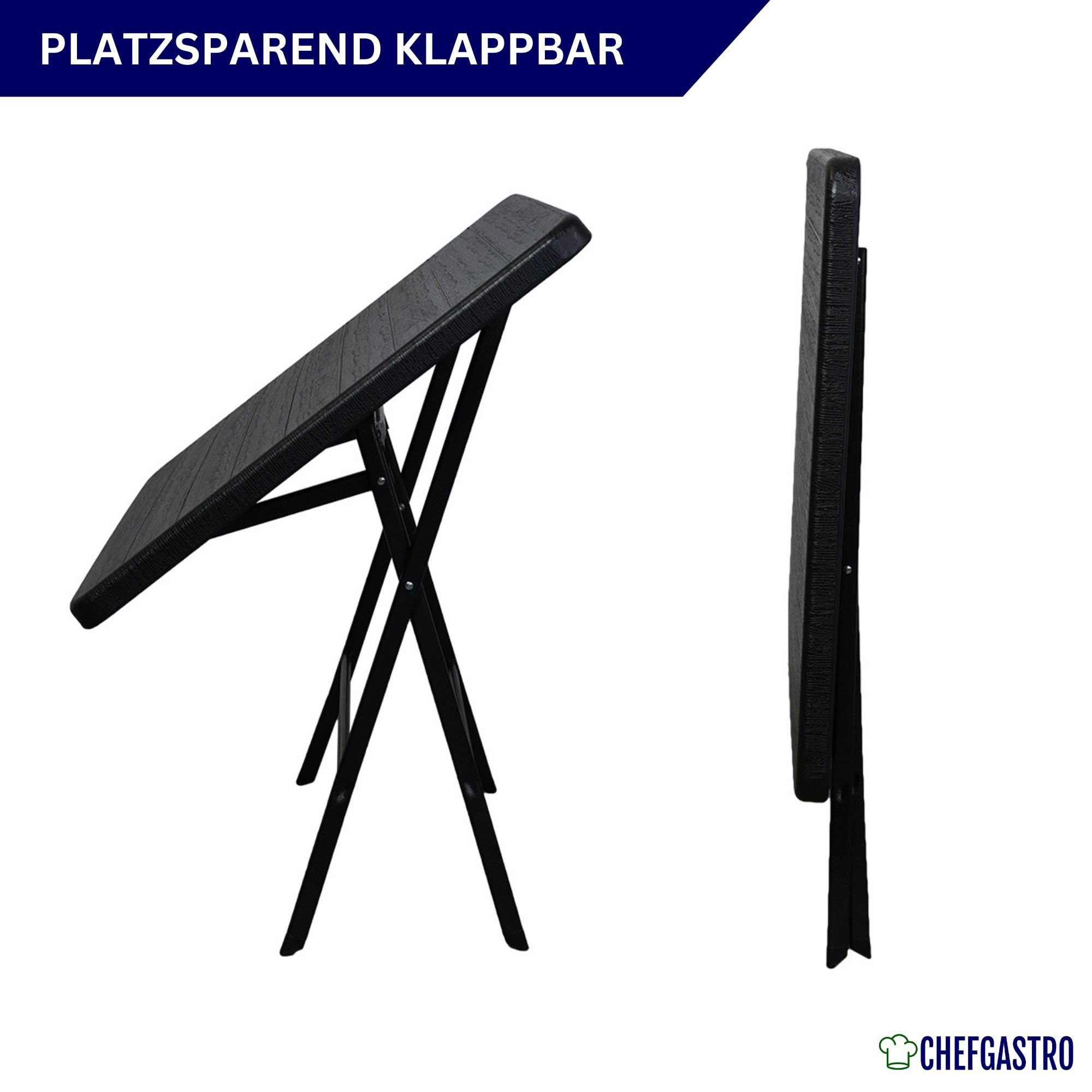 CHEFGASTRO Balkontisch klappbar 78x78cm Gartentisch wetterfest 4 Personen Kunststoff Holz Optik Schwarz Campingtisch Outdoor Klapptisch Klein Balkonmöbel Bistrotisch für Garten Terrasse Balkon