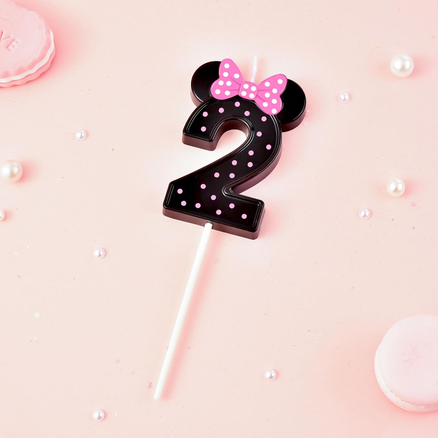 2.76 Inch Large Cartoon Polka Dot Pink and Black 2 Number Birthday Candles, Anime Cartoon Number Candles, Cake Number Candles, Party Celebration, Style Candle