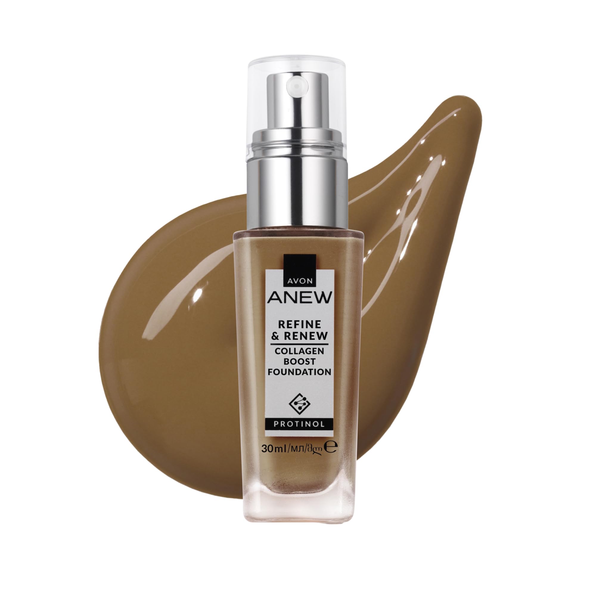 AVON Anew Protinol Refine & Renew Foundation SPF30, 30ml, Collagen Boosting, Buildable, Resilient, Plumper & Firming-Looking Complexion, Undetectable, Lightweight & Radiant Finish & Feel, 410P