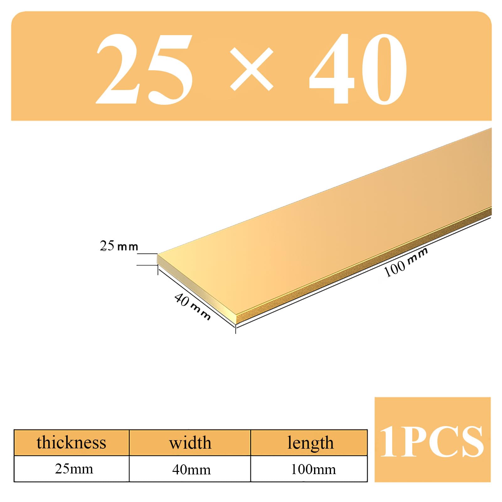 COYOUCO Brass Flat Bar Stock, 25Mm Thickness X40/45/50Width X 100Mm Length Brass Plates Mill Stock for Knife Making, Craft,25 * 40 * 100mm