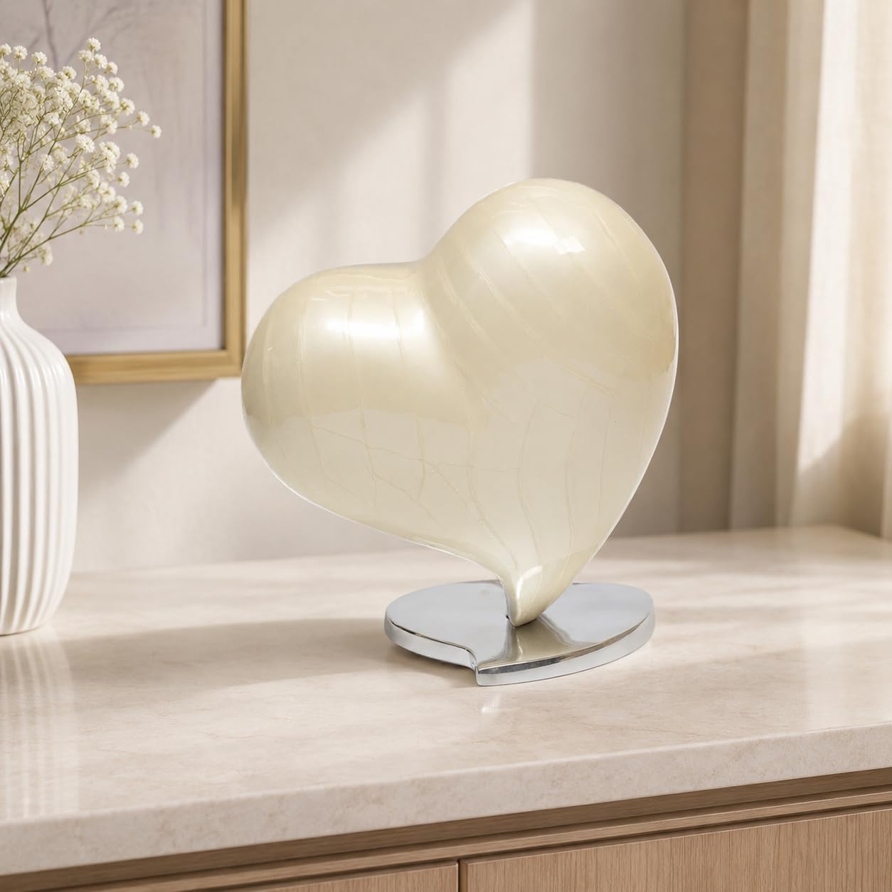 Urns for Ashes Memorial Funeral Cremation Adult Human Child Love Urns Decorative Heart (Pearl, 6") RHM02-03