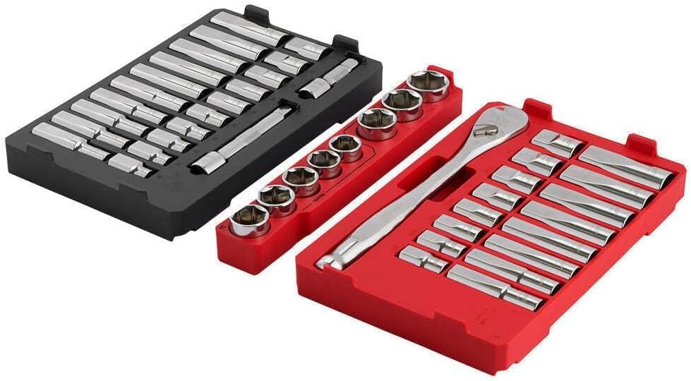 Suitable For Milwaukee 1/2"" Drive Ratchet/Socket Set w/Packout Organizer - 47 PC, Model# 48-22-9487, Silvery