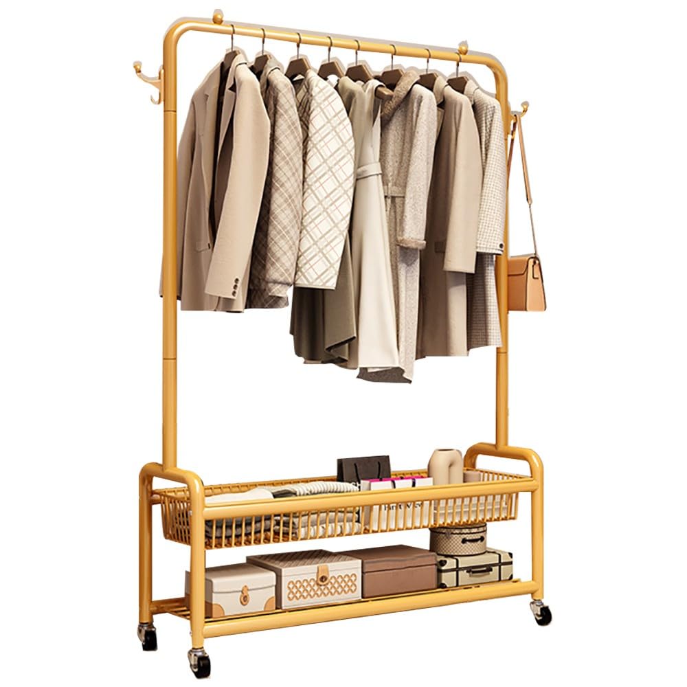 FGXHHS Rolling Clothing Rack On Wheels, Sturdy Metal Garment with Storage Shelf for Bedroom, Living Room, Maximum Load 100kg