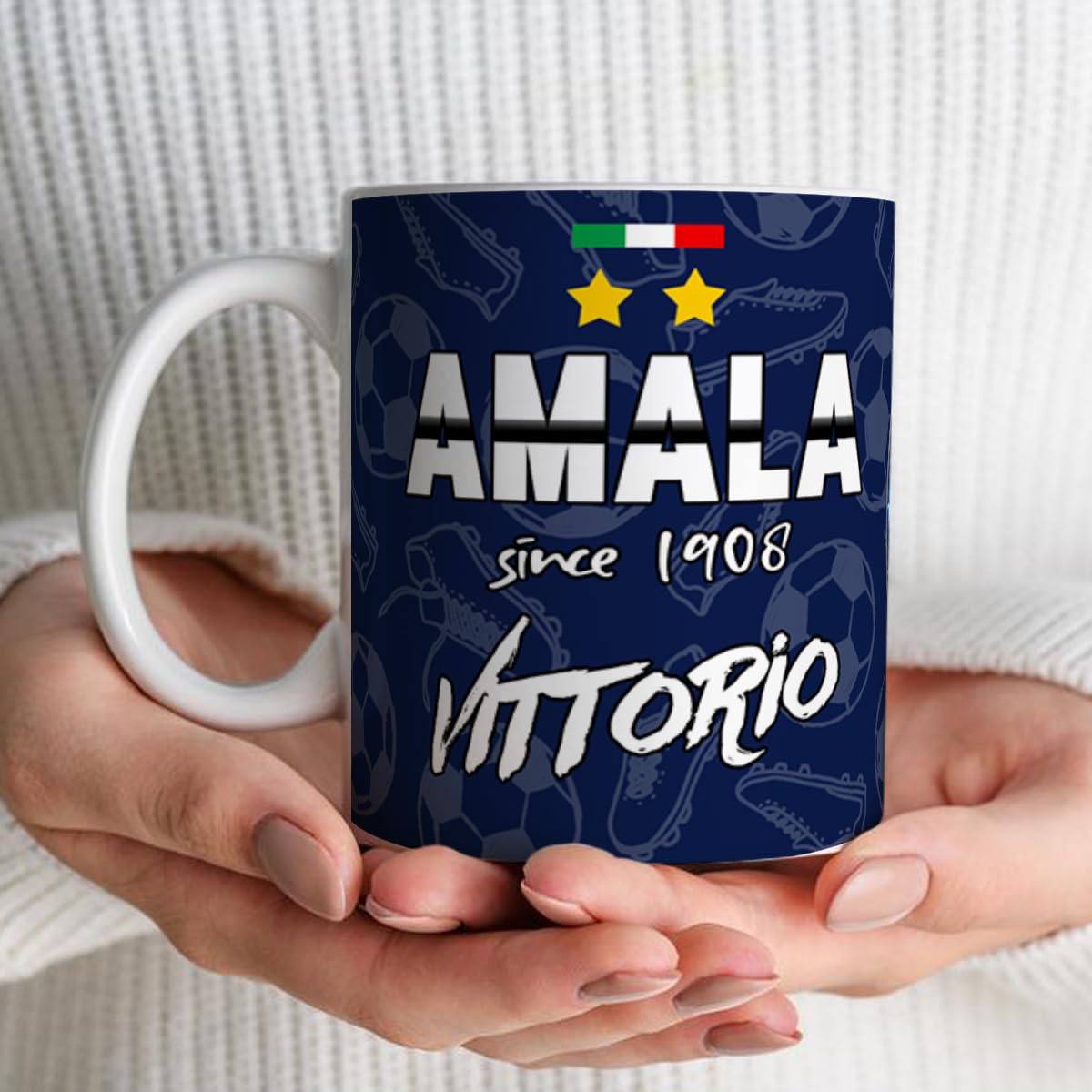 Tazza in Ceramica Tifoso Inter Nerazzurro con Mascot Serpente Calcio, Personalizzabile con Nome, Idea Regalo Uomo Donna, Gadget Sport Casa Ufficio Colazione