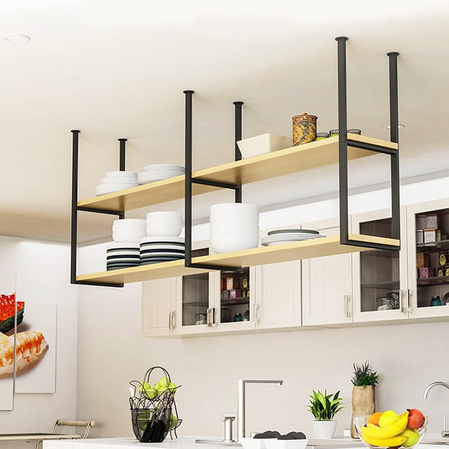Étagère de rangement suspendue au plafond pour cuisine et bar en métal
