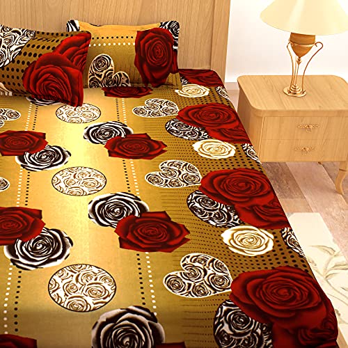 Image of Story@Home 120 TC Elegant Floral Pattern Cotton Double Bedsheet and 2 Pillow Cover - Brown