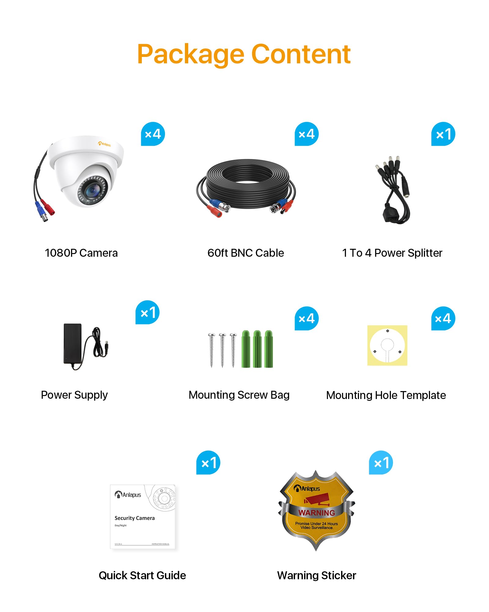 Anlapus 4pcs 1080P Cámara de Vigilancia Exterior Domo Cámara de Seguridad, 20M Visión Nocturna, para TVI DVR Kit de Videovigilancia