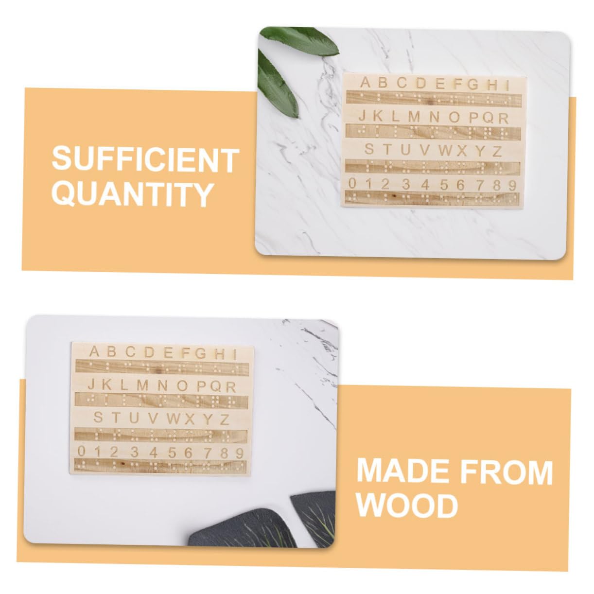 Toddmomy Tablero de Alfabeto Braille de Madera para Niños Ciegos, Herramienta de Enseñanza Táctil Ligera con 3 Piezas para Aprender Braille Fácilmente en Casa Color Aleatorio