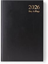2026 A4 Day to Page Diary Black with Full Page for Saturday and Sunday Hardback Cover & Ribbon Marker, Year Planner for Business, Office, Home, Traveling, Organization