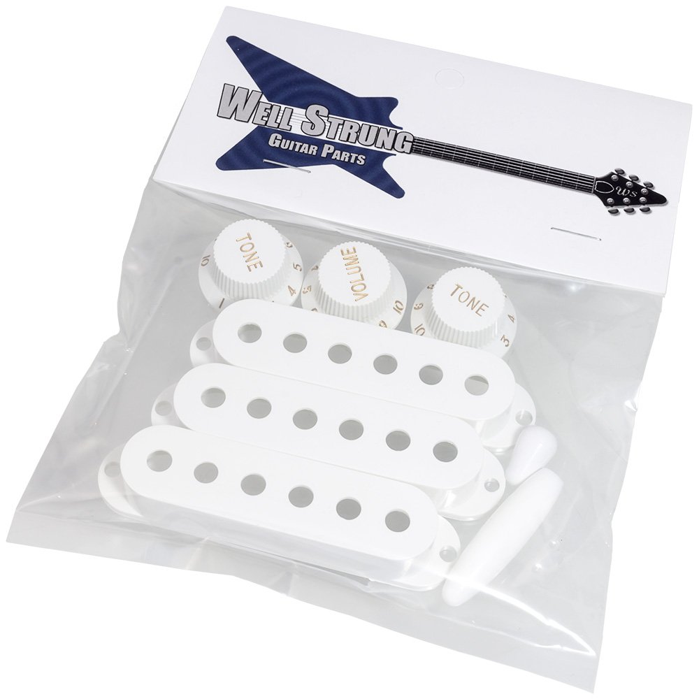 Accessory Kit for Fender Stratocaster, White. Knobs, Covers, Tips