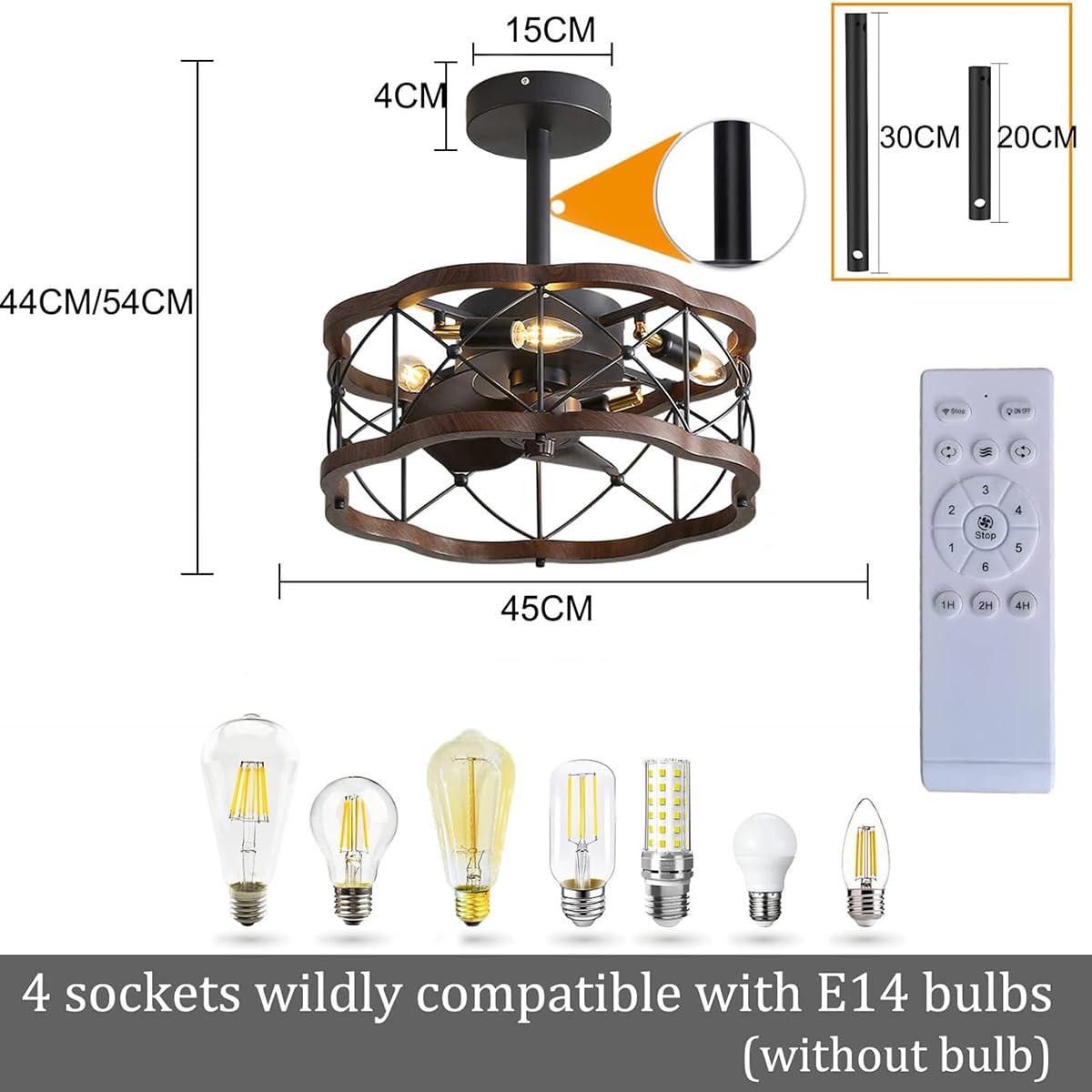 Plafondventilator Met Verlichting Retro - 36W Vintage Plafondlamp Met Houten Bladen, Afstandsbediening, Zwart - Voor Woonkamer En Slaapkamer