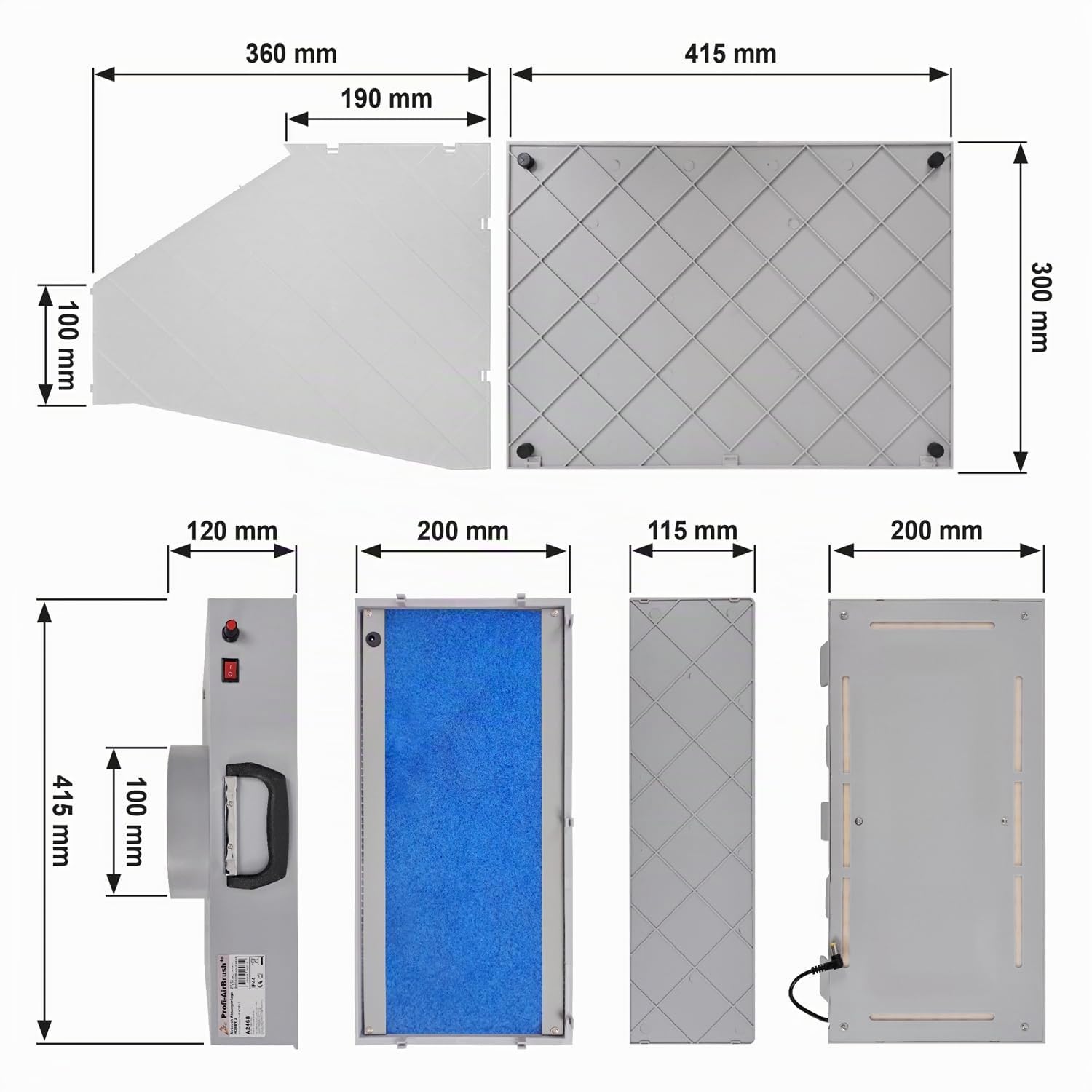 AMUR Cabine de Peinture AÉROGRAPHE Extracteur MODULABLE 5,1 m³/Min Éclairage LED COB Intégré Allumage Indépendant avec Plateau TOURNANT et Pinces Hobby 2 pour Votre Art
