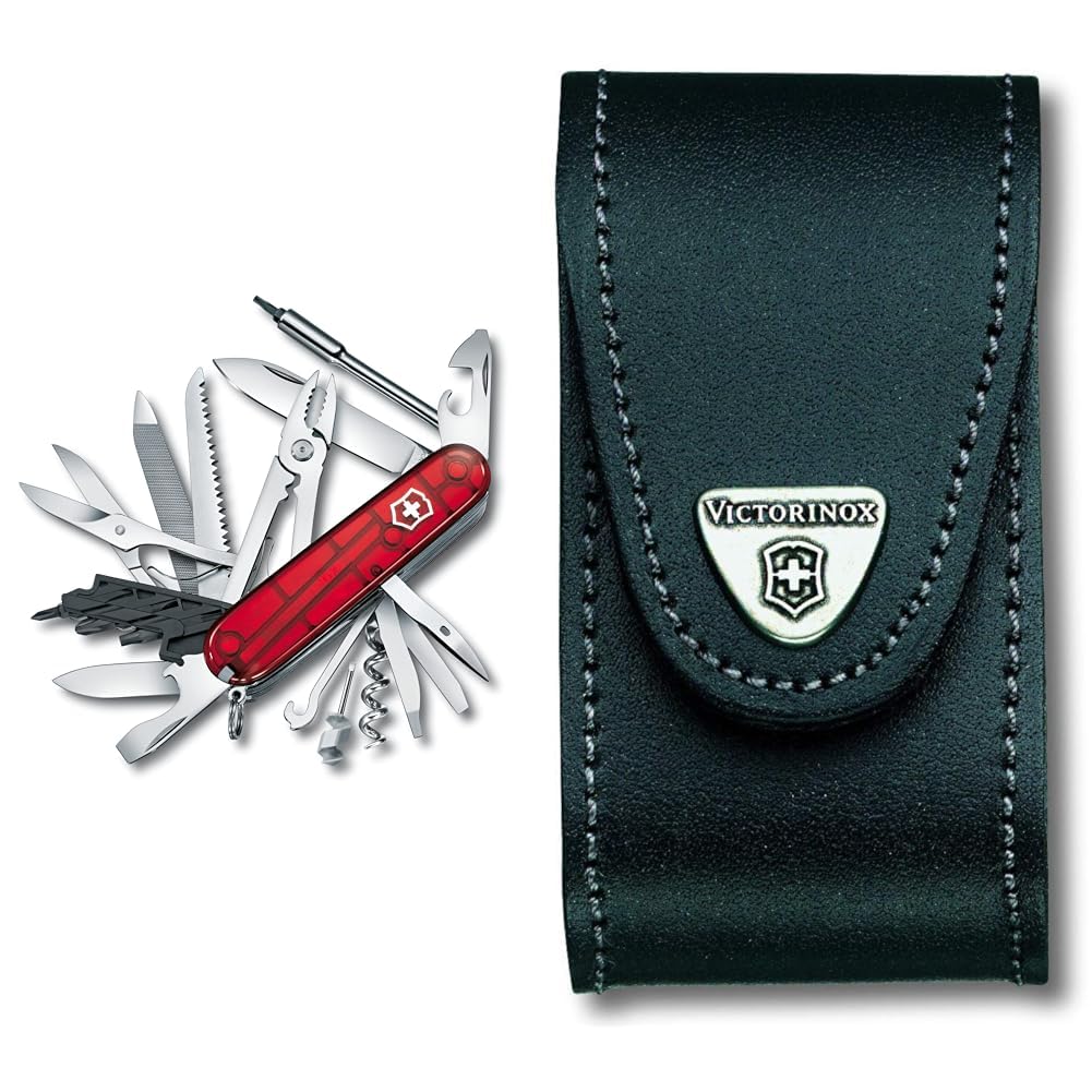 Scyzoryk Victorinox Cyber ​​​​Tool L, 39 funkcji, czerwony & akcesoria do scyzoryków Victorinox Etui na pasek, skórzane, z zapięciem na rzep, schowek na duże scyzoryki, czarne
