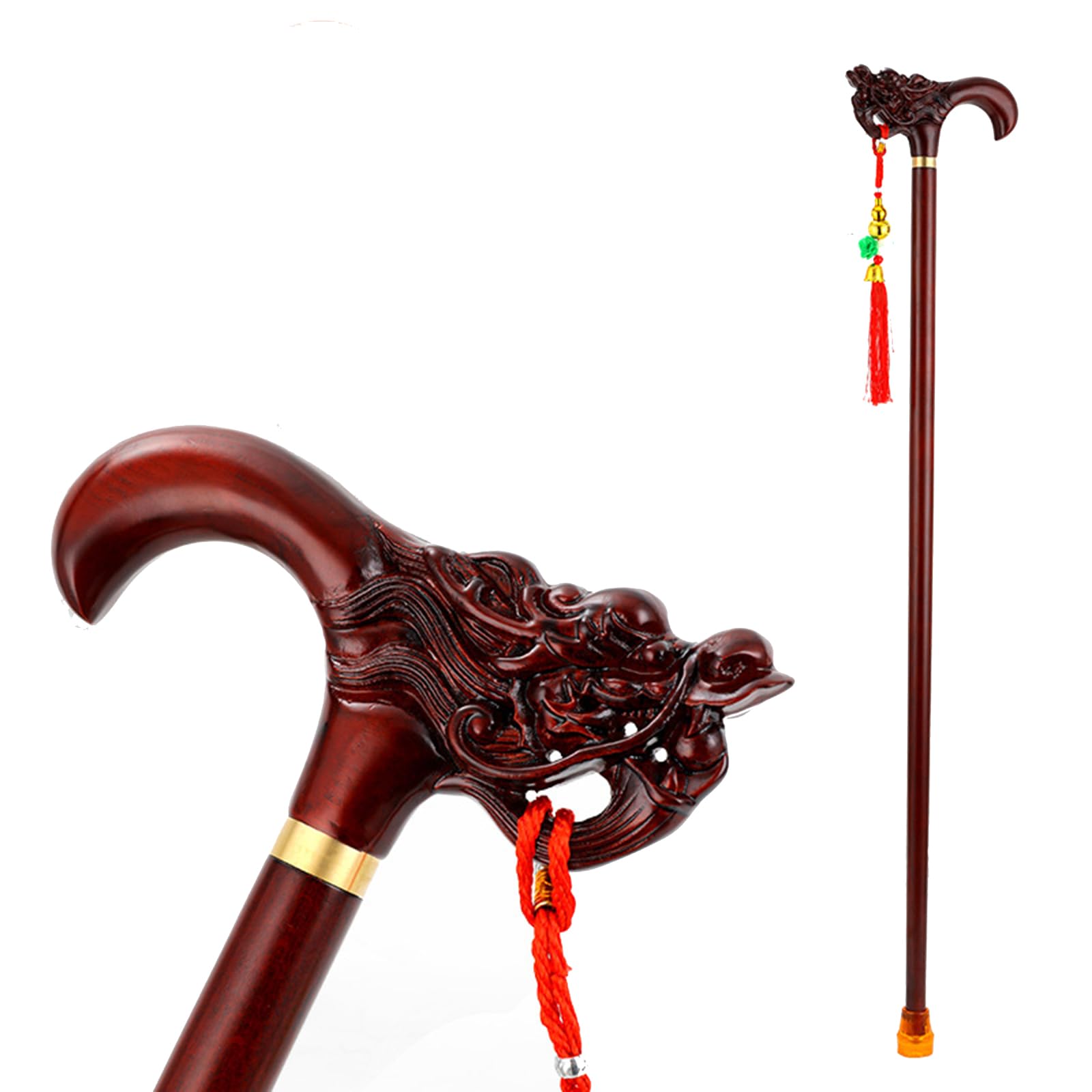 Luksusowa Drewniana Laska Z Uchwytem W Kształcie Smoka I Feniksa Męskie Odłączane Laski Retro Modne, Eleganckie Laski Dla Kobiet Ergonomiczny Uchwyt Na Dłoń(Size:176-180cm,Color:smok)