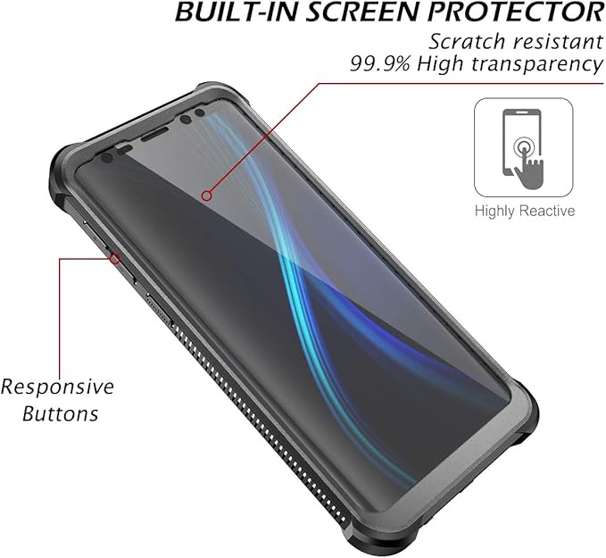 Dexnor Galaxy S9 Case with Screen Protector Clear Military Grade Rugged 360 Full Body Protective Shockproof Hard Back Cover Defender Heavy Duty Bumper Case for Samsung Galaxy S9 - Black