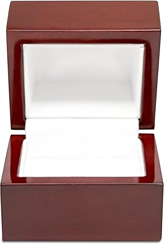 Novel Box - Joyero rojo de madera de cerezo para anillos de 2.25 x 2 x 1.87 pulgadas con interior blanco, cajas de presentación de regalo de madera
