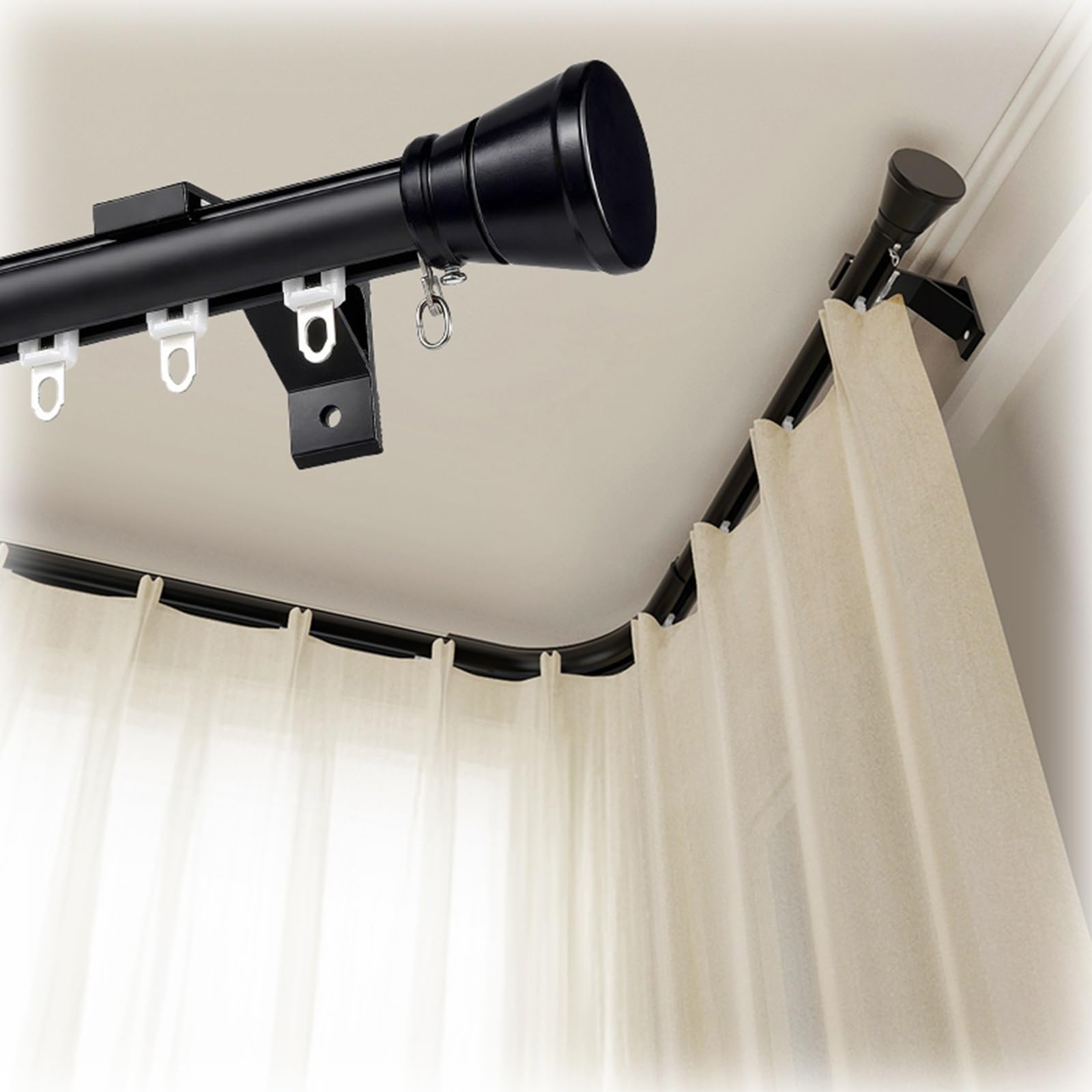 Curtain Track Rail Wall Mounted Aluminium Curtain Rod Heavy-Duty Curtains Pole With Hardware Metal Straight Drapes Rail For Livingroom Bedroom Office Hospital(B,440cm(4 * 110cm))