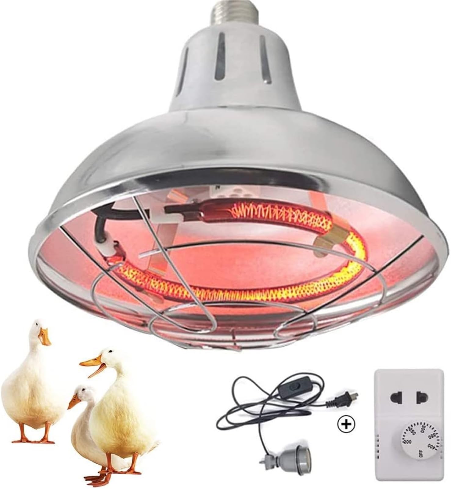 Lampa grzewcza 220 V/400 W, lampa grzewcza dla drobiu dla piskląt, lampa grzewcza dla kiszących kurczaków z termostatami i żarówką dla piskląt, gadów, szczeniąt, kociąt, jagnięąt, kaczek
