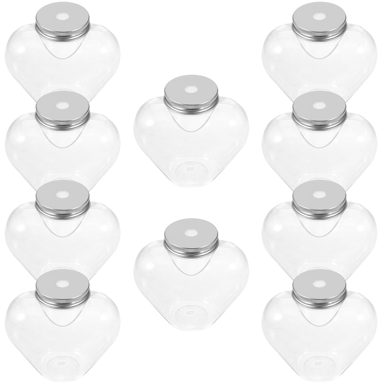 10 bottiglie di plastica per succhi di frutta con coperchio con fori di cannuccia, 500 ml, a forma di cuore, riempibili, riutilizzabili, vuote, bevande, frullati, barattoli trasparenti per caramelle,