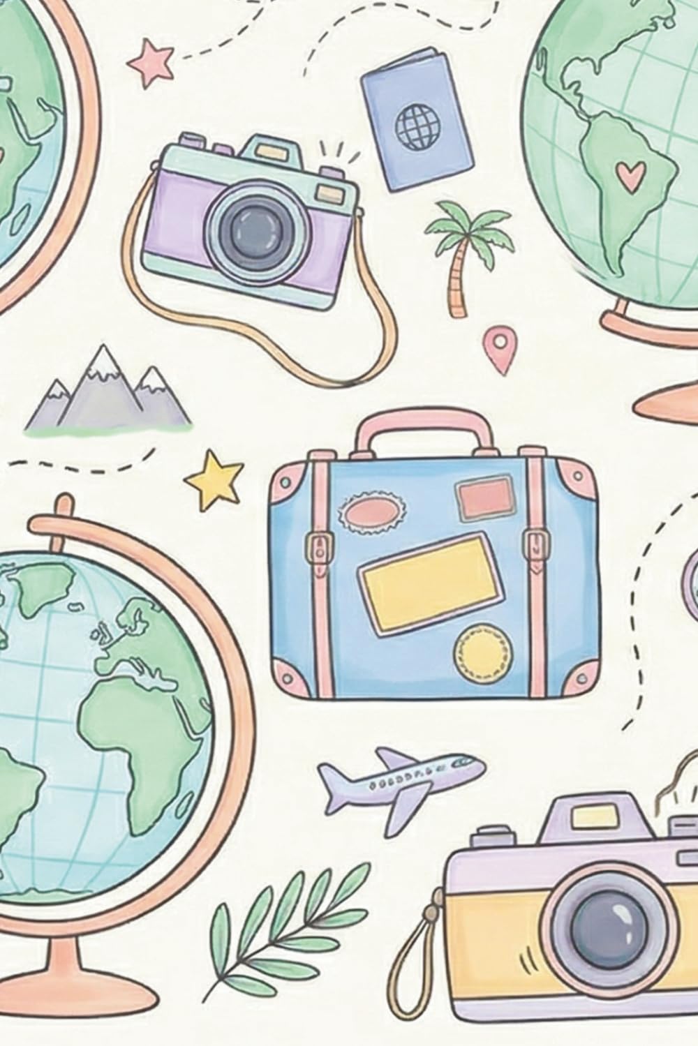 Travel Sketchbook: Aesthetic Drawing Notebook with Travel Motifs (6 x 9 inches): 100 White Pages with 50 Unique Illustrations to Draw & Color | For Travelers & Digital Nomads