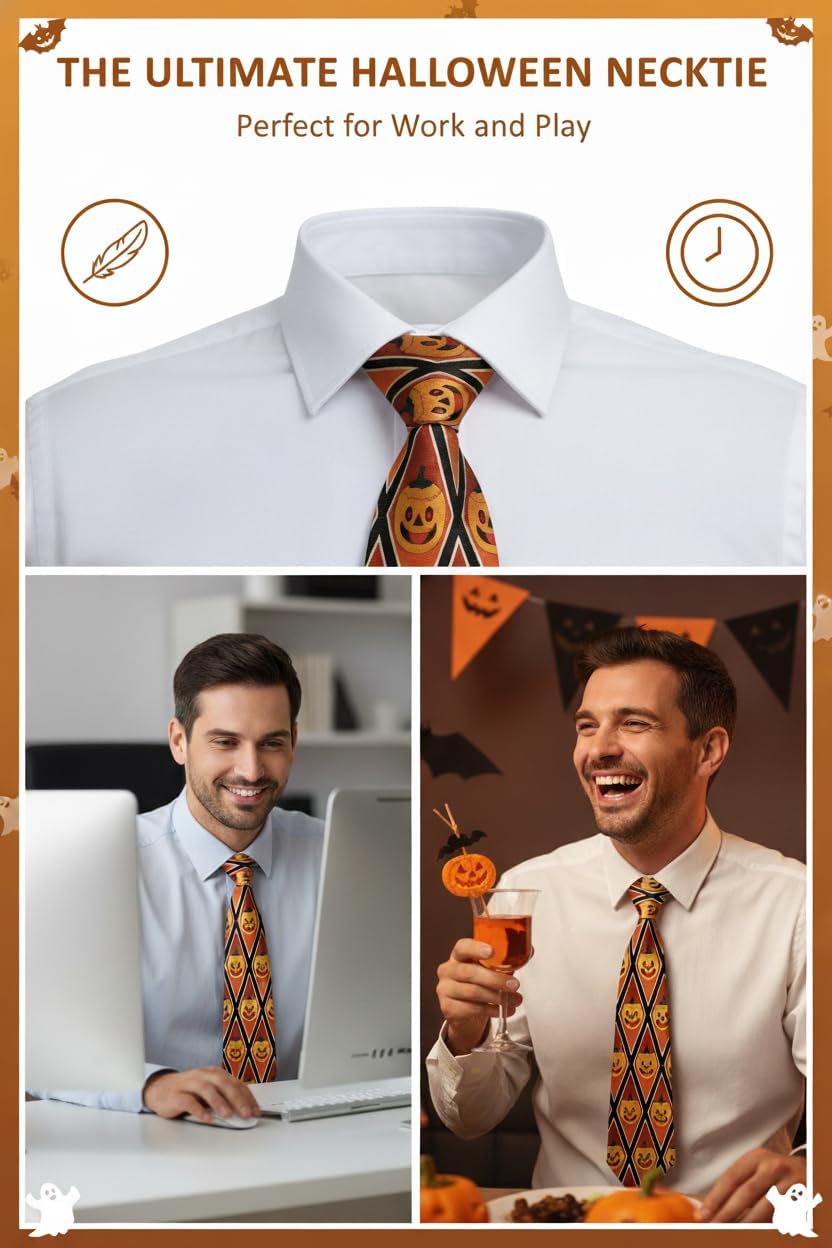 Steven Harris Halloween Ties Pumpkin Jack O Lantern Skull Witch Ghost Neckties for men
