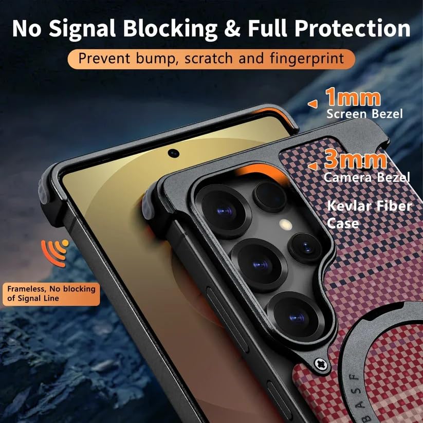 Image of Bumper Case with Kickstand for Samsung Galaxy S-Series Ultra Case Compatible with Wireless Charging | Luxury Aluminum Armor (Kevlar - Multi, Samsung Galaxy S24 Ultra)