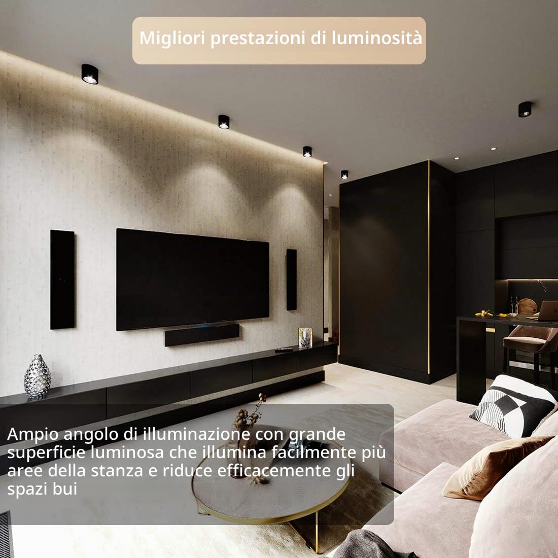 KYOTECH Faretto LED da incasso piatto, 230 V, orientabile, Ø 80 x 50 mm, con modulo LED da 5 W, luce bianca calda, 3000 K, 400 lm, LED da incasso, rotondo, nero spazzolato, set da 4 pezzi