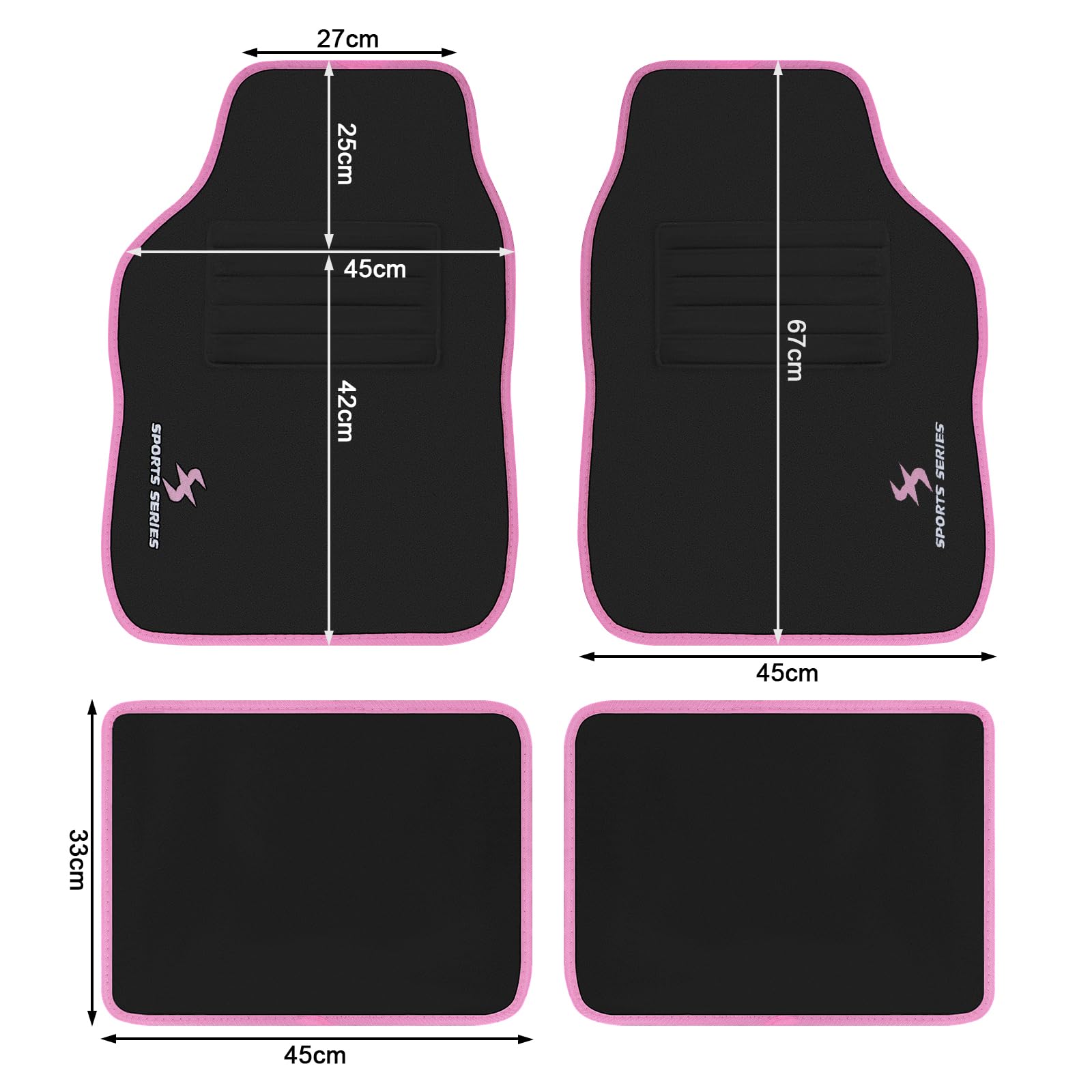 WOLTU Set di 4 Tappetini per Auto Universali Tappetini Antiscivolo per Macchina Protezioni Moquette con Ricamo a Lettera e Bordatura Rosa