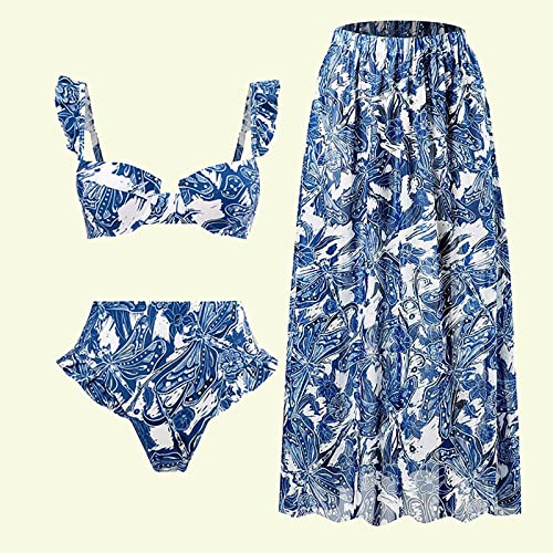 Swimsuits for Women Flower Printed One Piece Swimsuit Sexy Triangle Swimsuit Chiffon Cover Skirt Three Piece Set2