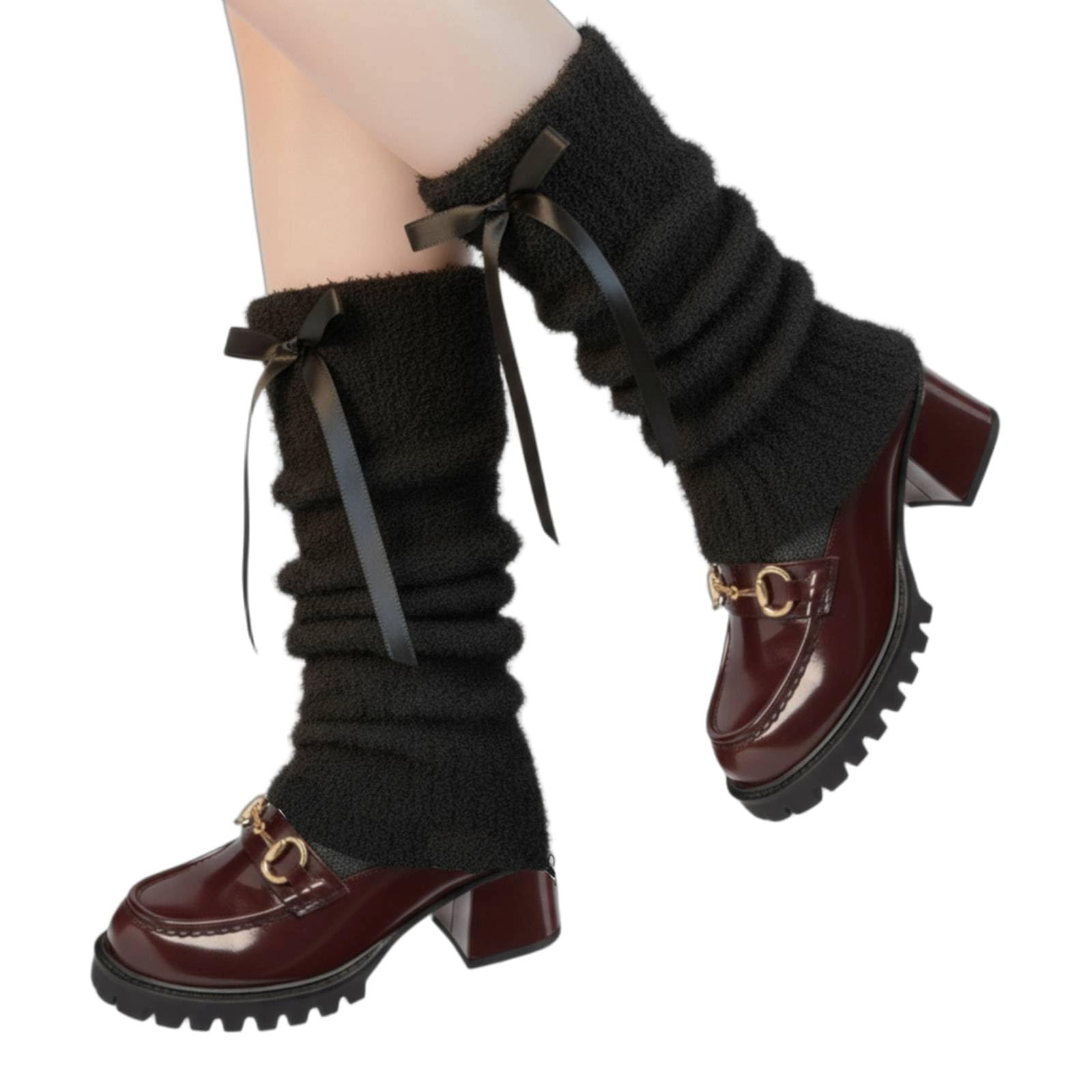 Fuzzy Leg Warmers for Women Girls Cute Bow Y2K Leg Sleeve Socks for Boots Winter White Soft Fluffy