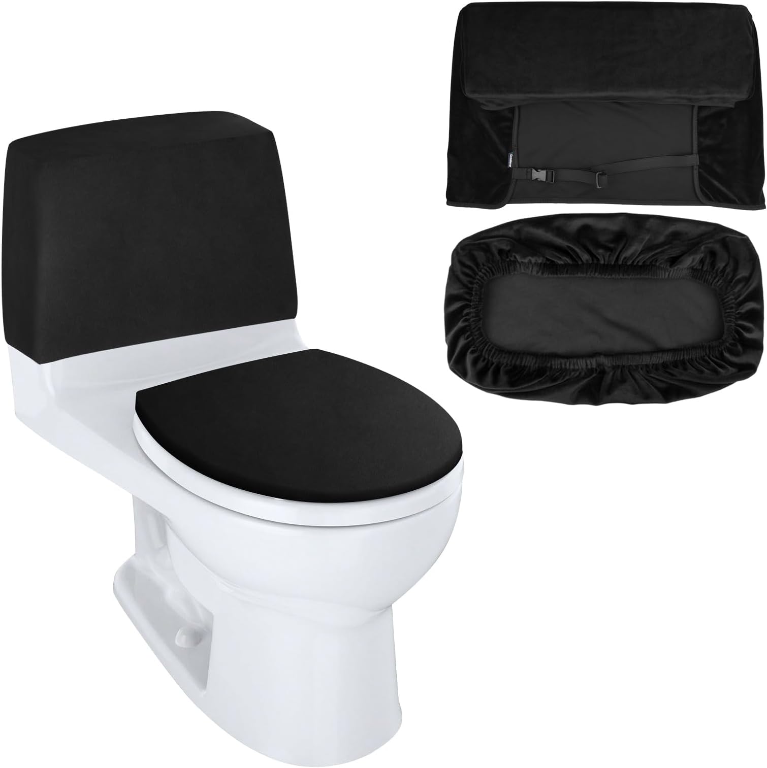 Homakover Toilet Lid Cover and Toilet Tank Lid Cover Replacement Toilet Cover with Elastic Bottom for Bathroom Decor Accessories (Black-Style A)