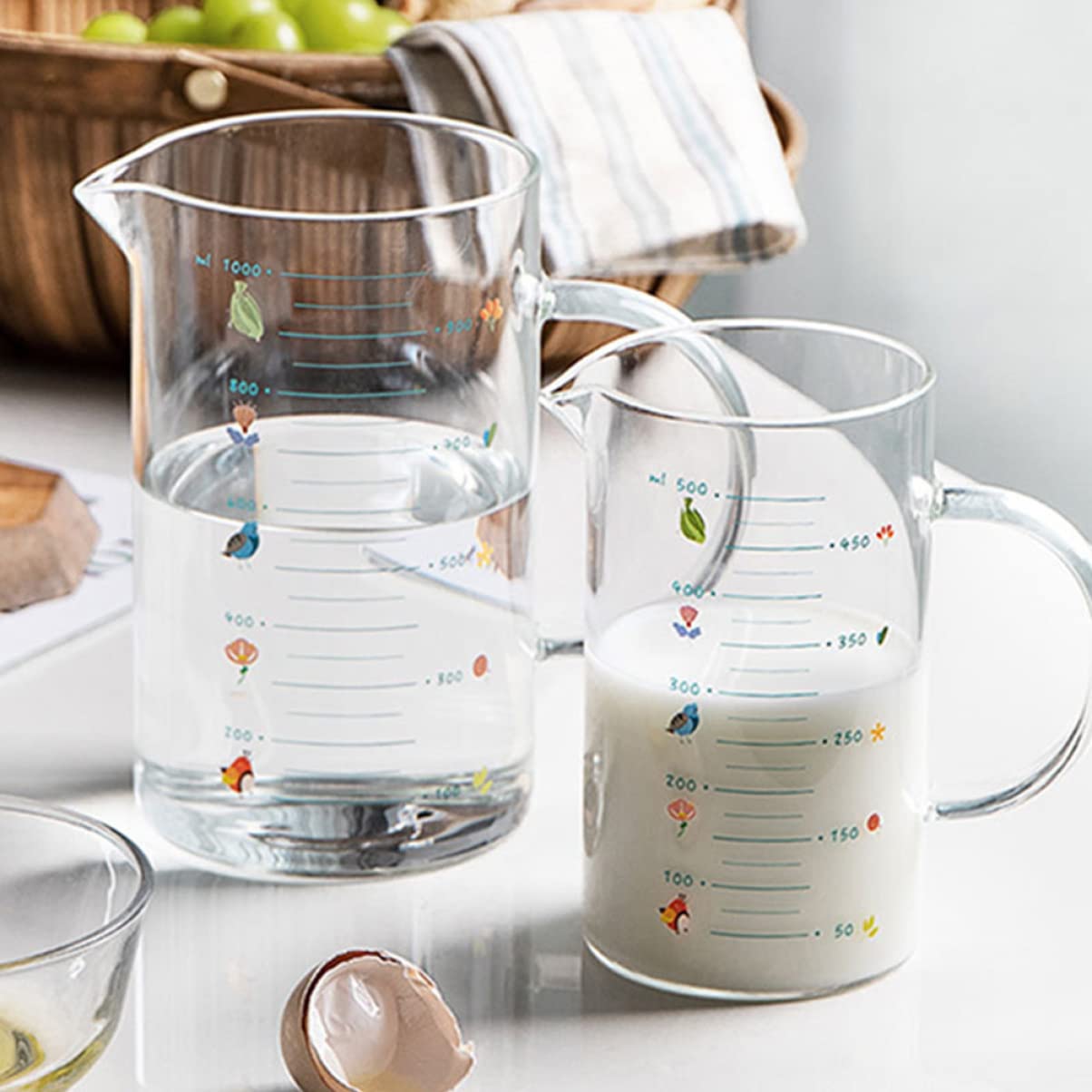 3 pcs and Jug Container Drinking Tea Easy Microwave Tool High Glass Cooking Cream Sugar Maker Transparent Kitchen Measurements Use V- Measure Pitcher Shaped Frothing Art Mug (Color : Assorte