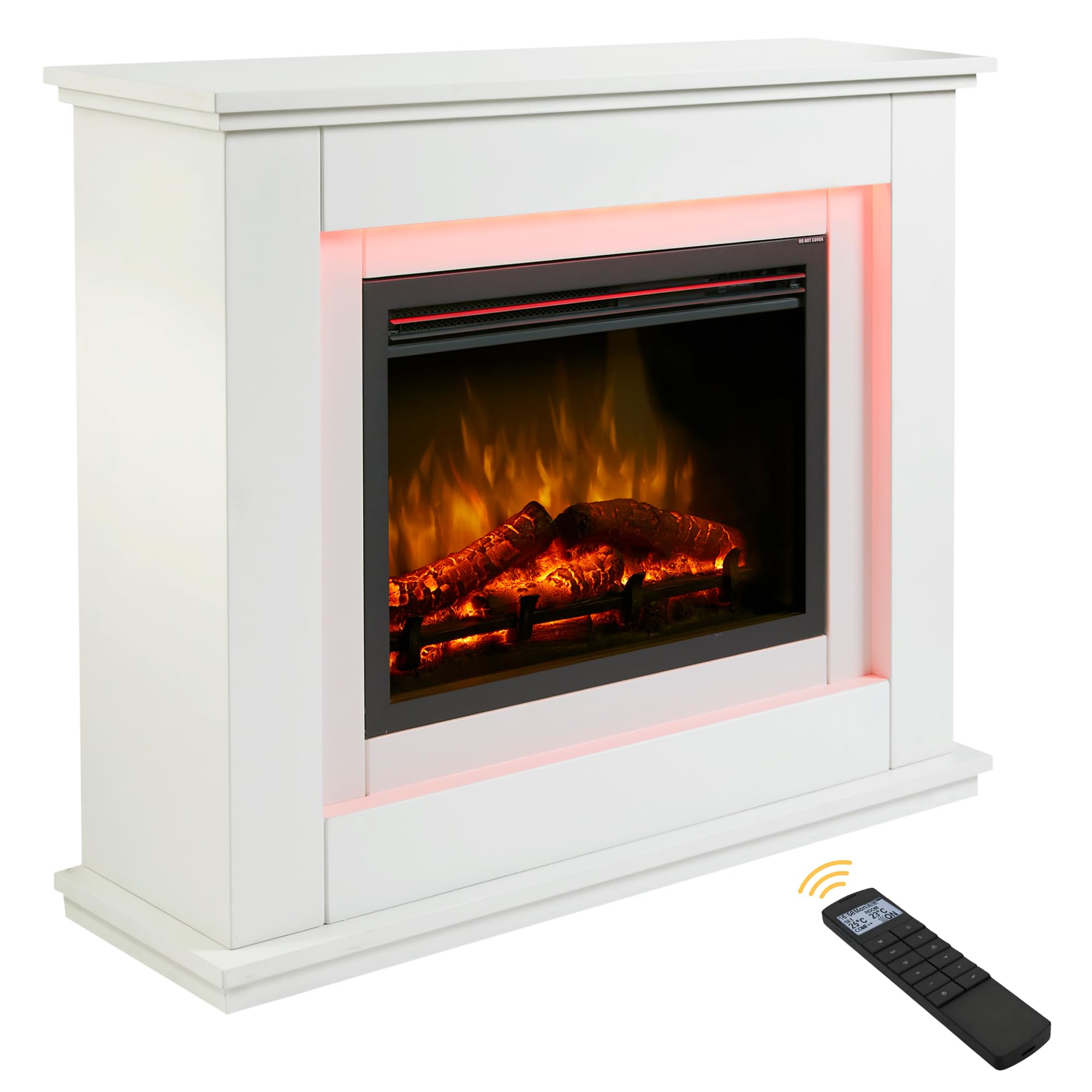 Endeavour Fires Castleton 39'' Electric Fireplace Suite and Realistic Flame & Log Effect Fire, 13 Colour LED Lighting, Remote Control In an Off White Surround