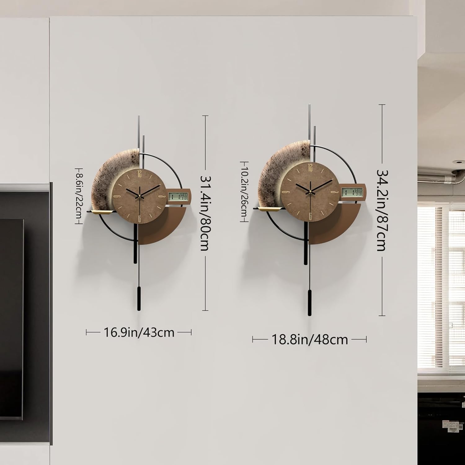 Large Wall Clocks Decorative with Temperature Display℃, Silent Unique Wall Clocks for Farmhouse, Office, Living Room, Kitchen, Home, Bathroom & Bedroom Wall Decor