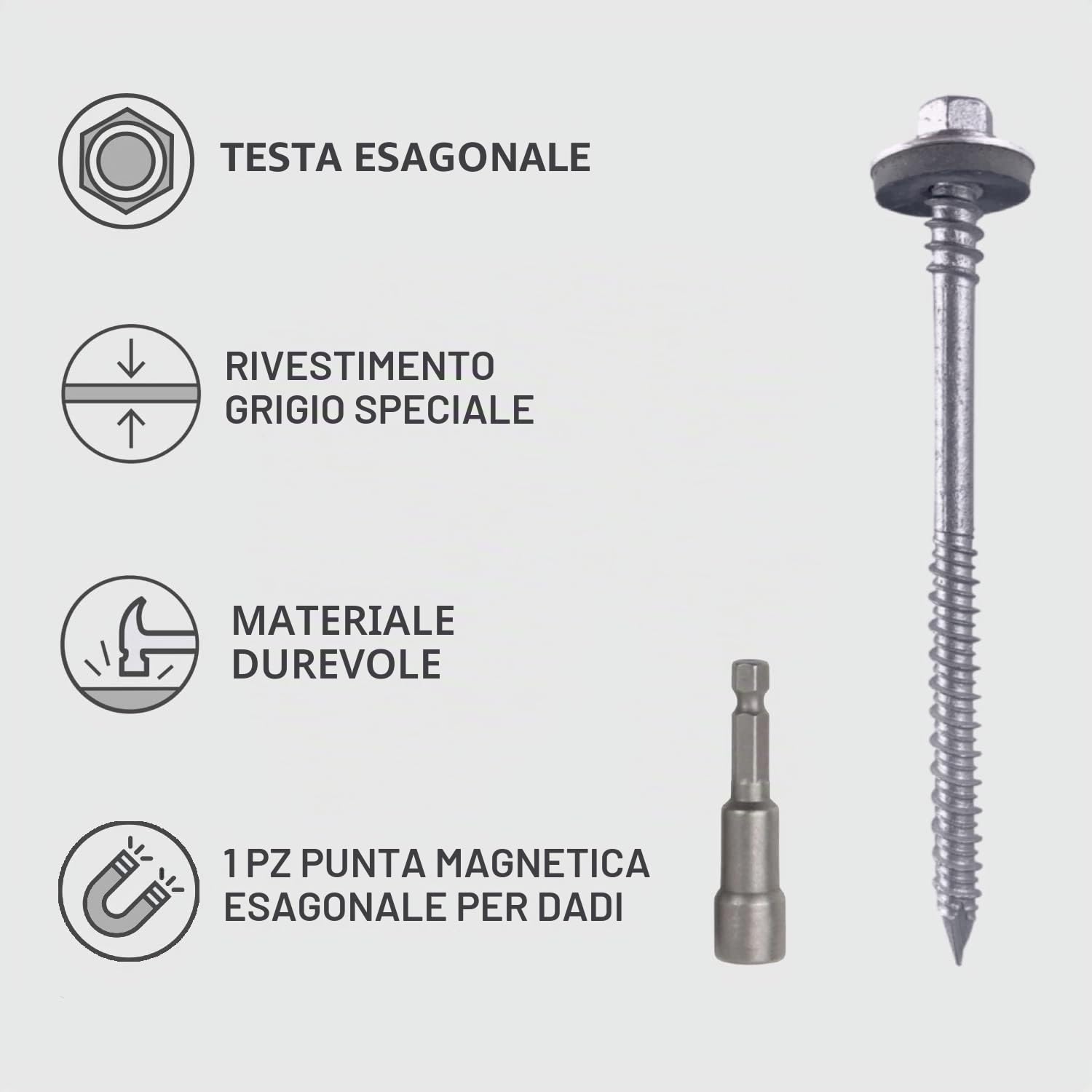 Confezione da 50 viti autoperforanti a testa esagonale in acciaio al carbonio da 6,4 x 160 mm, con rondelle EPDM per il fissaggio di pannelli sandwich (50, 6,4 x 160 mm)