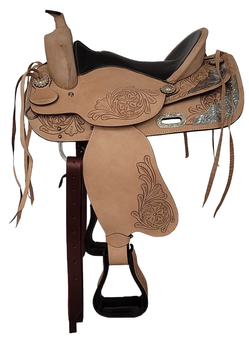 A&M Reitsport Selle western Kansas en cuir de buffle Eco - Arceau de tête amovible - Taille : 17"