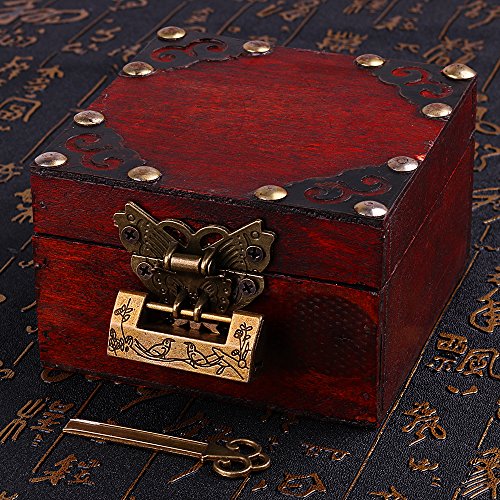 Gther Antique Small Chinese Locks With Key & Latch Hasp Set, Vintage Jewelry Gift Box Decorative Padlock Lock Hardware Latch Set For Wood Box, Flower Bird Lock #TOP5