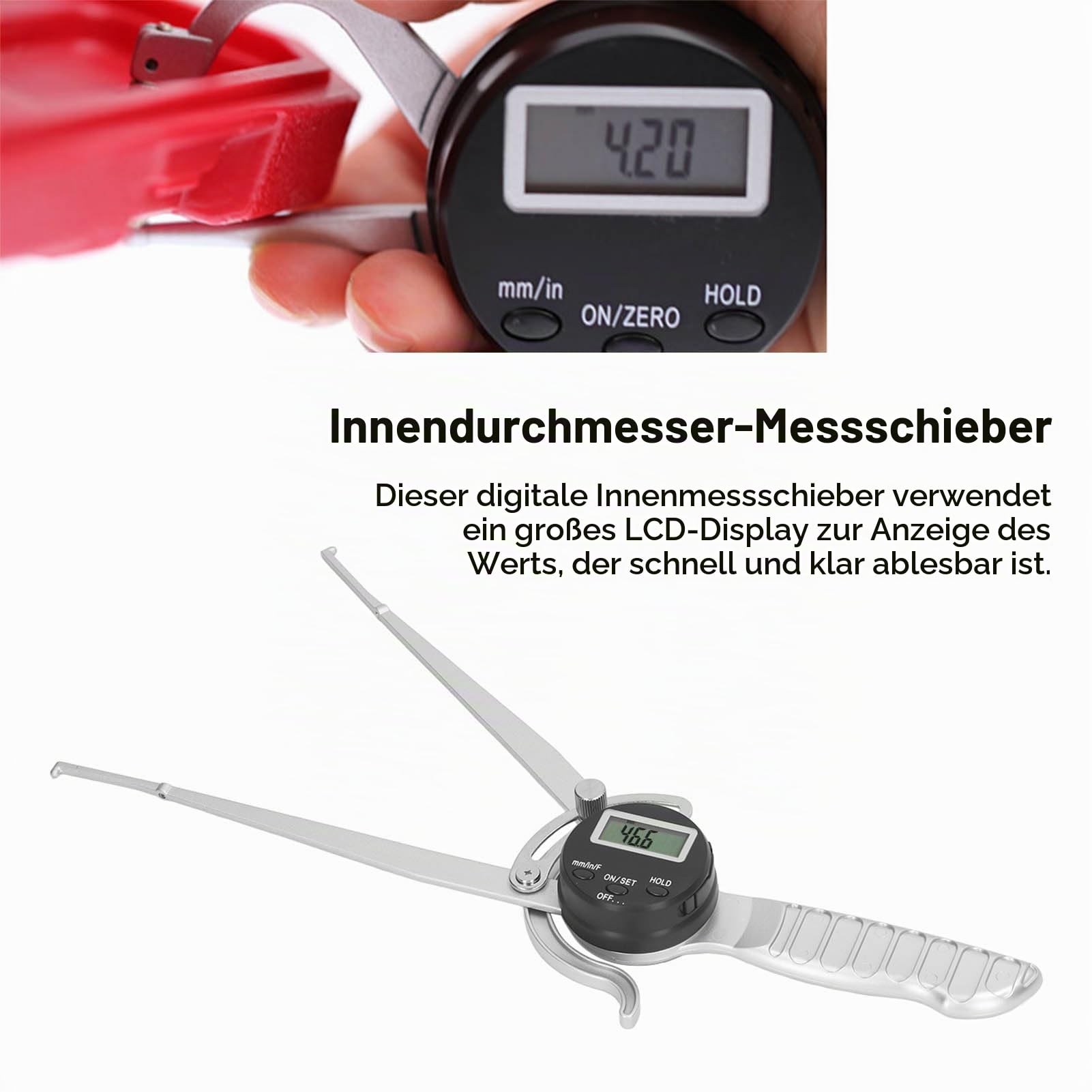 Digitaler Innenmessschieber, 12,7 Bis 216 Mm, Hochgenauer Innenmessschieber, Großes LCD-Digitaldisplay, Innendurchmesser-Messwerkzeug für Schmuck, Kartenuhr, Einheitenumrechnung