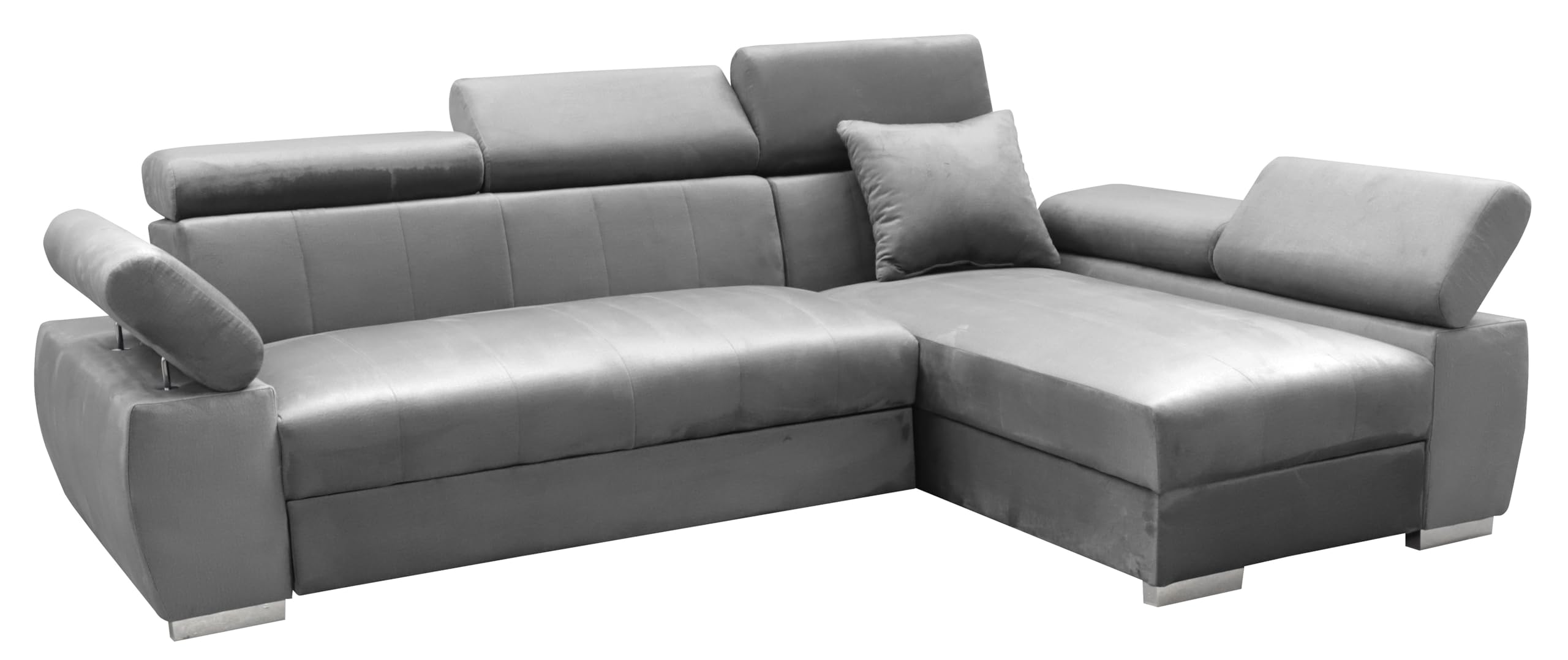 Ecksofa OTTO, Eckcouch mit Schlaffunktion, Federkern, Verstellbare Kopfstützen, Einfacher Klappmechanismus, Bettfunktion, Zusätzlicher Stauraum, Plüsch Grau, Rechts