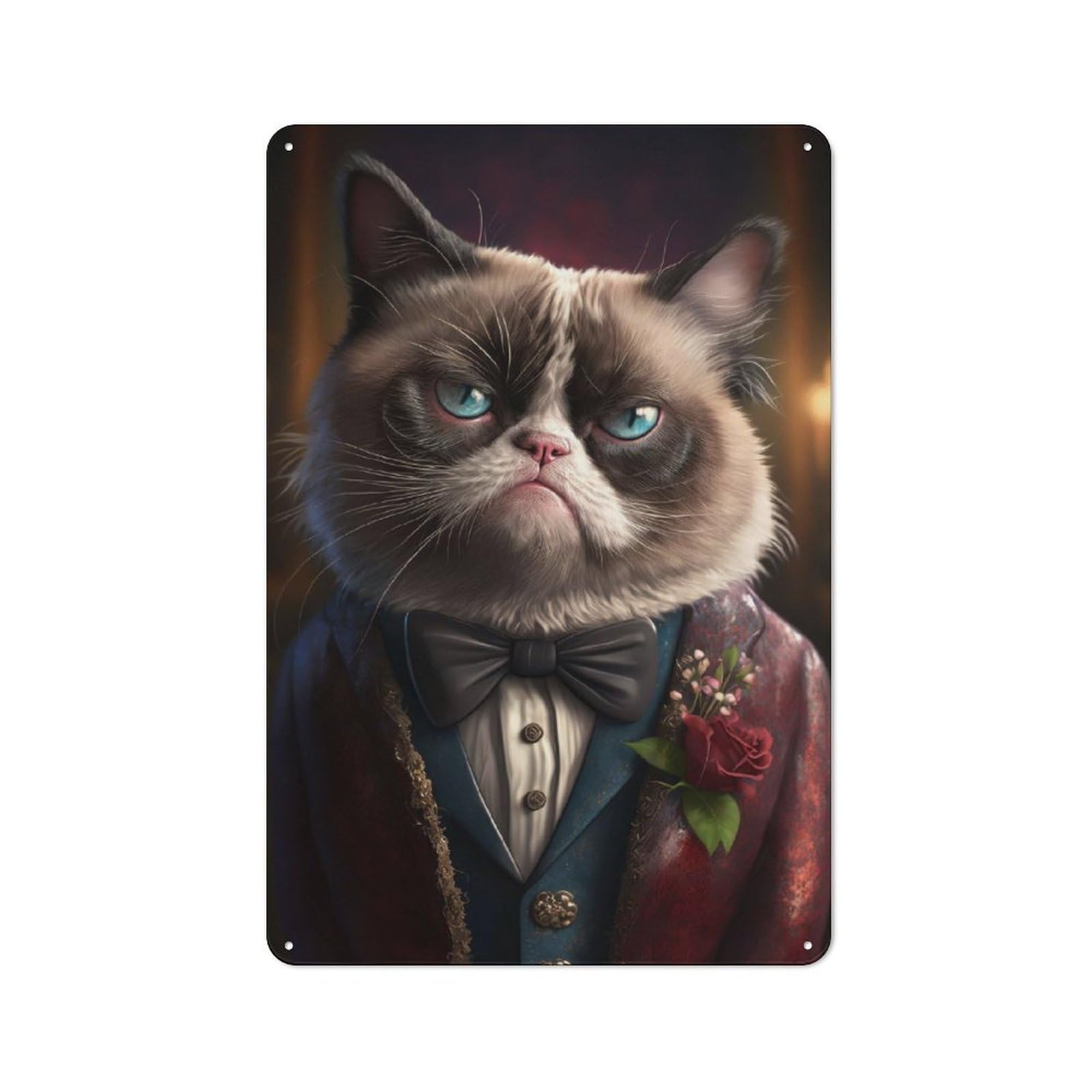 Junmoney Grumpy Cat Fancy Suit Rustic Tin Wall Sign 30X20cm, Kitchen Wall Decor For Bakery, Diner, Cafe Or Family Room